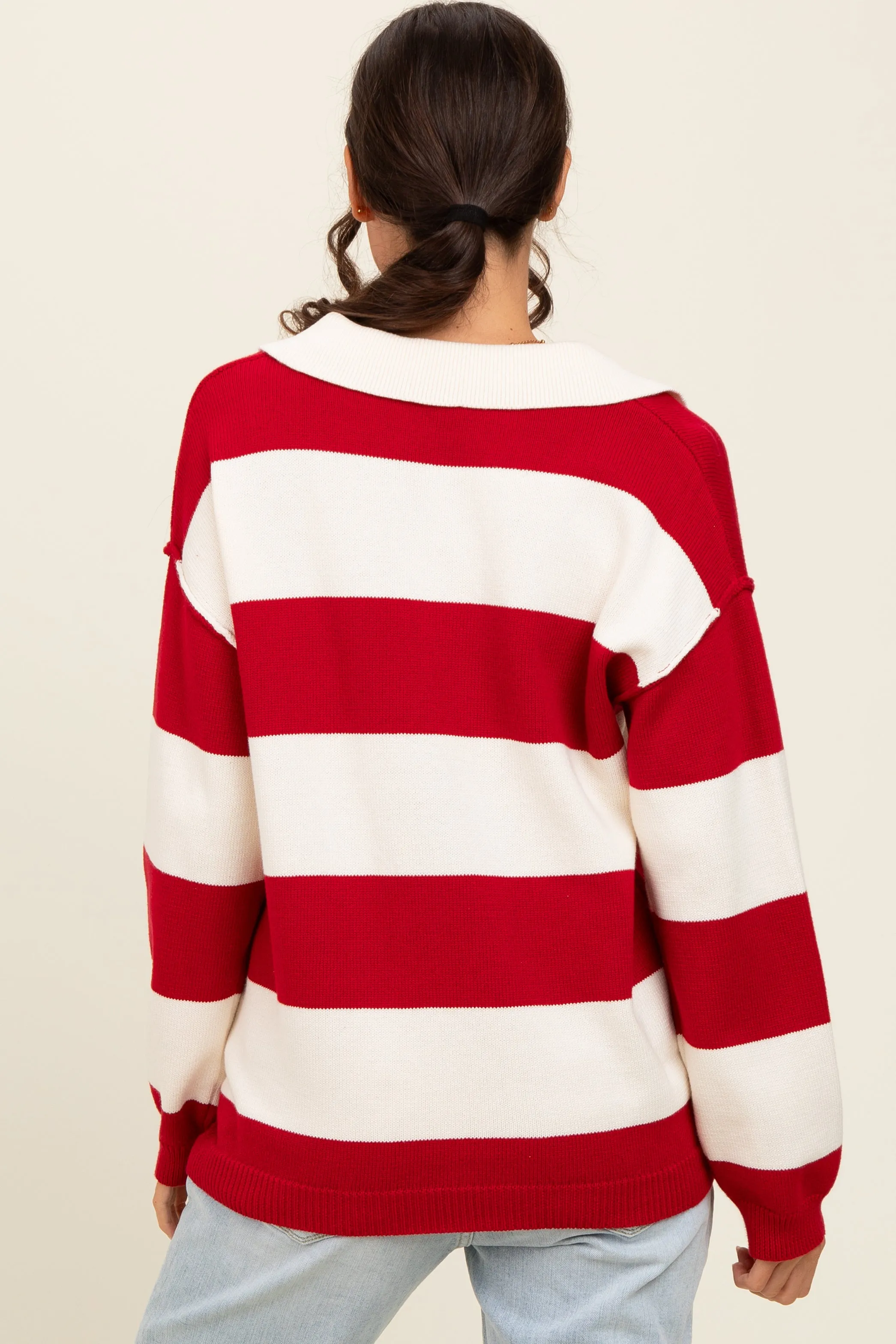 Red Wide Stripe Polo Sweater sold by Pinkblush product image thumbnail 3