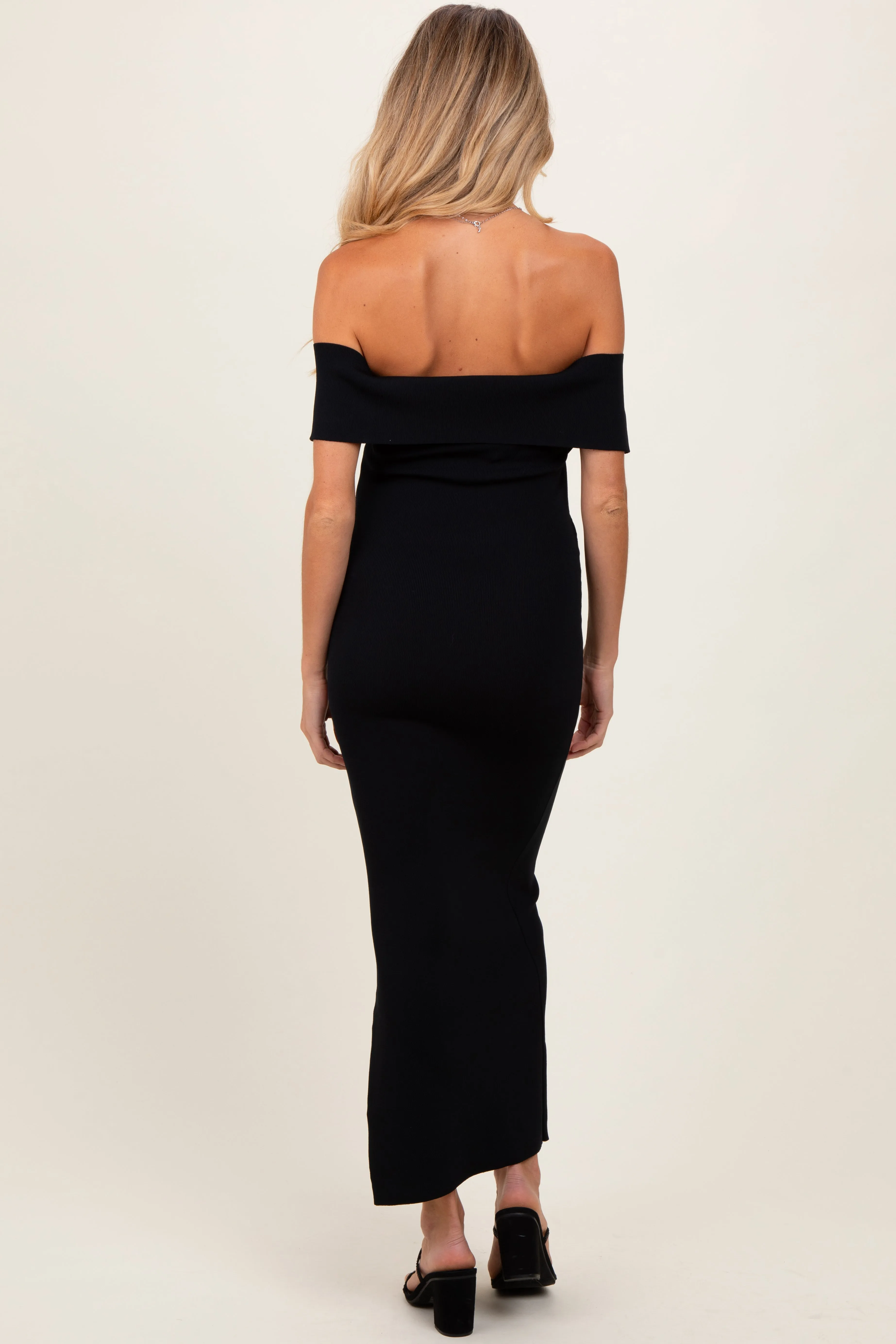 Black Bow Detail Off Shoulder Side Slit Maternity Midi Dress sold by Pinkblush product image thumbnail 4