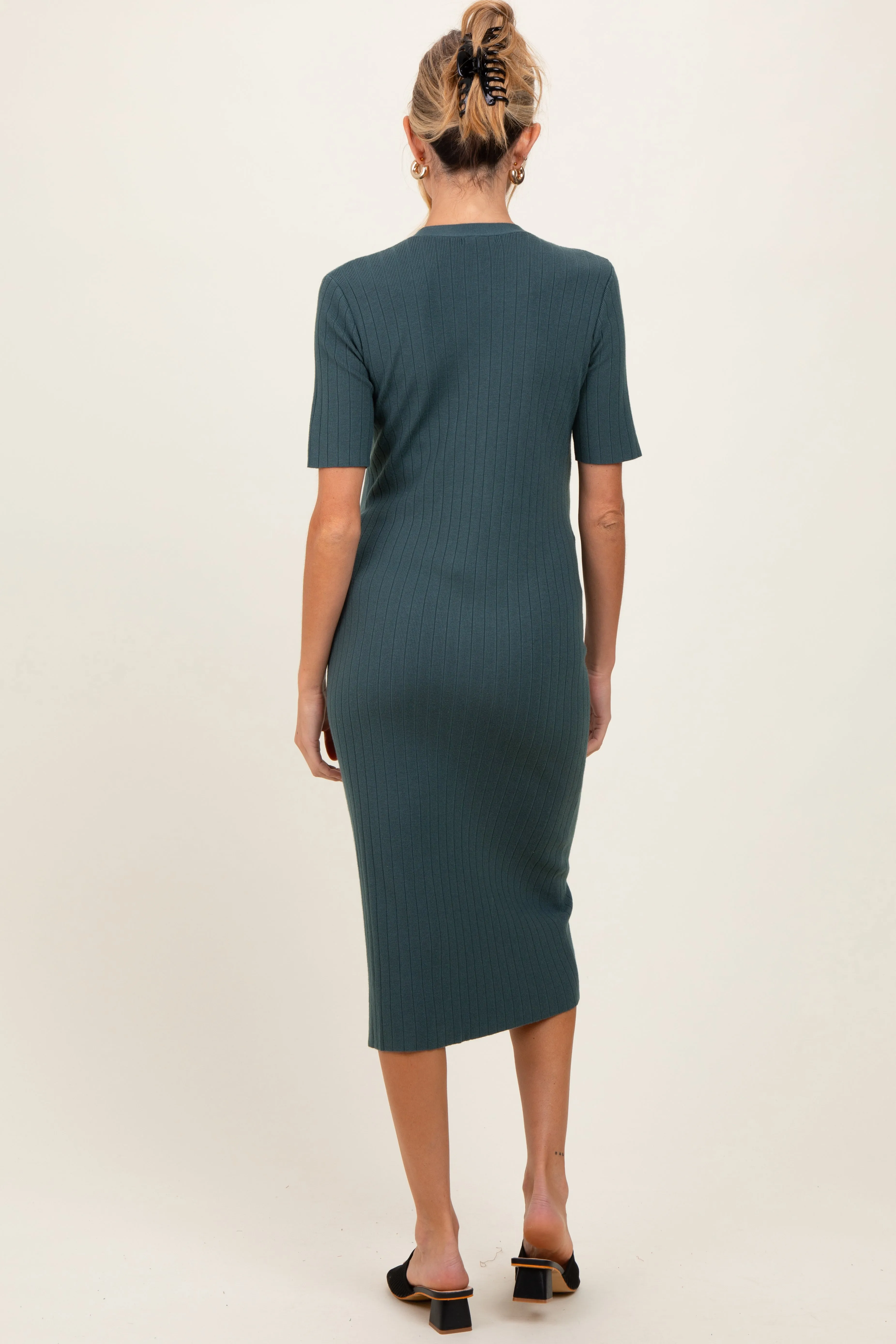 Forest Green Button Down Maternity Sweater Midi Dress sold by Pinkblush product image thumbnail 3