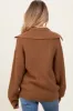 Camel Half Zip Chunky Knit Maternity Pullover Sweater sold by Pinkblush