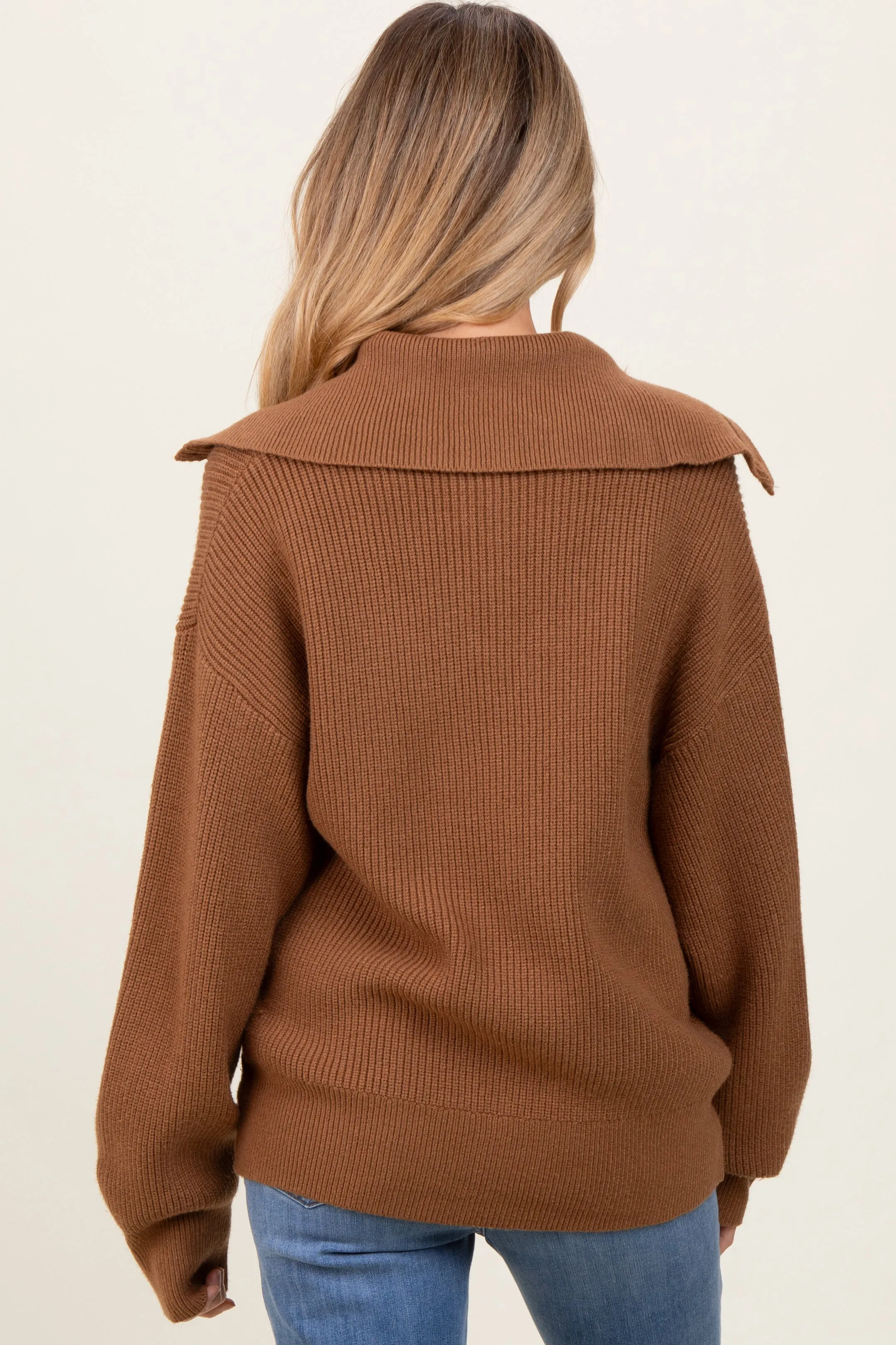 Camel Half Zip Chunky Knit Maternity Pullover Sweater sold by Pinkblush product image thumbnail 3