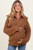 Camel Half Zip Chunky Knit Maternity Pullover Sweater sold by Pinkblush