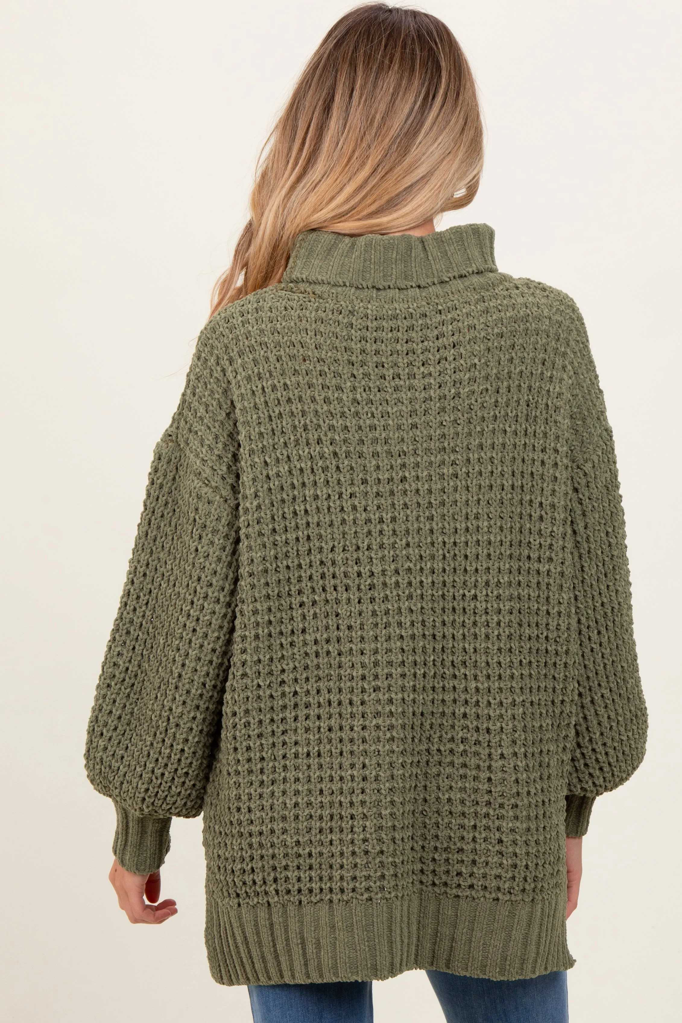 Olive Chunky Waffle Knit Maternity Turtleneck Sweater sold by Pinkblush product image thumbnail 4