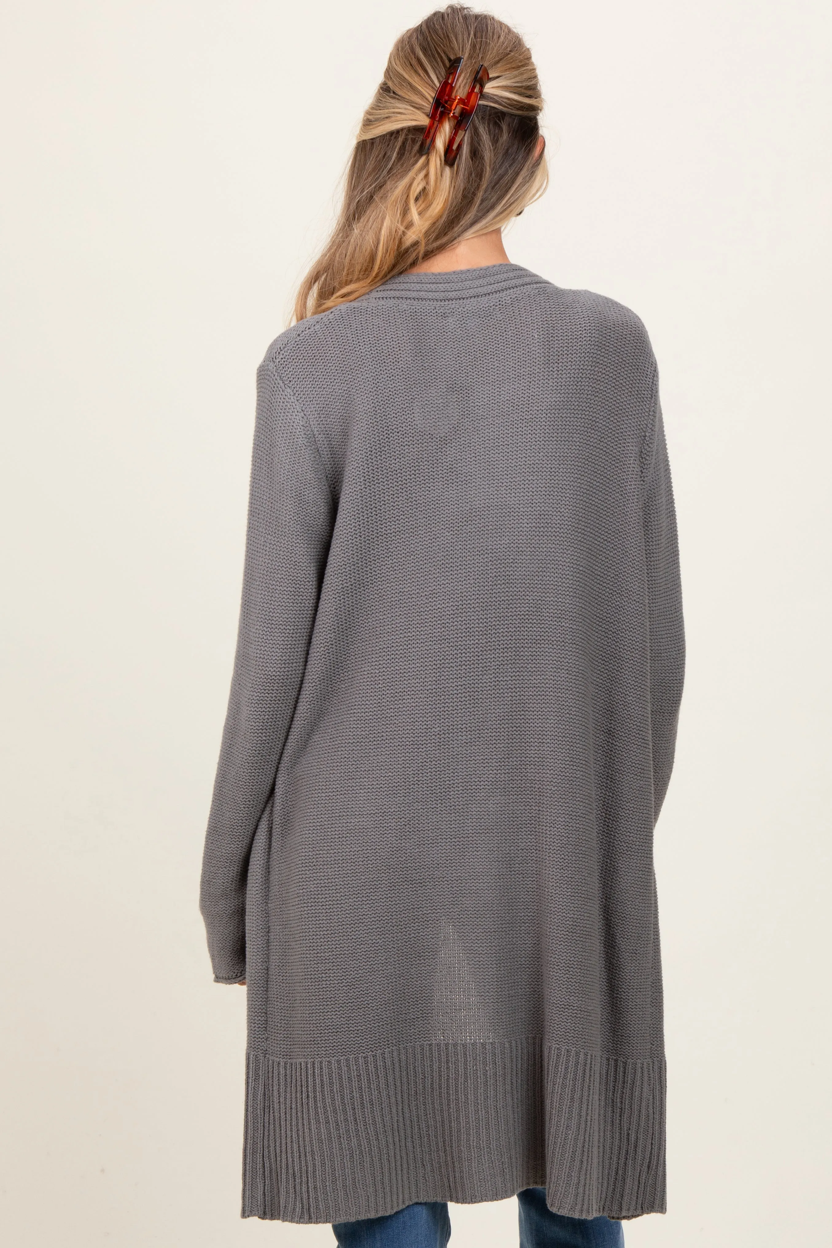 Charcoal Contrast Rib Long Maternity Open Cardigan sold by Pinkblush product image thumbnail 4