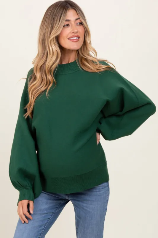 Forest Green Oversized Bubble Sleeve Maternity Sweater sold by Pinkblush
