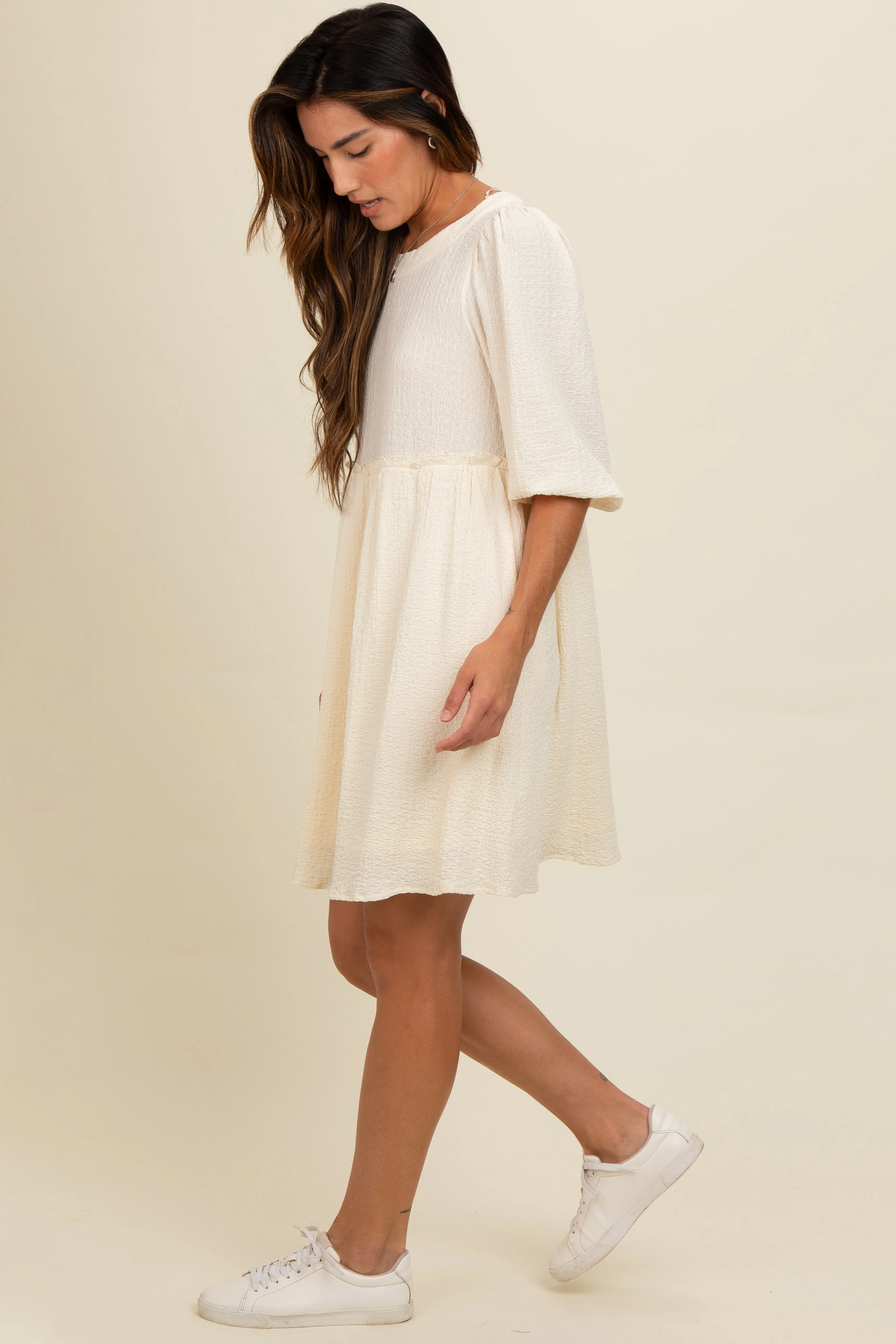 Cream Knit Ruffle Trim Dress sold by Pinkblush product image thumbnail 3