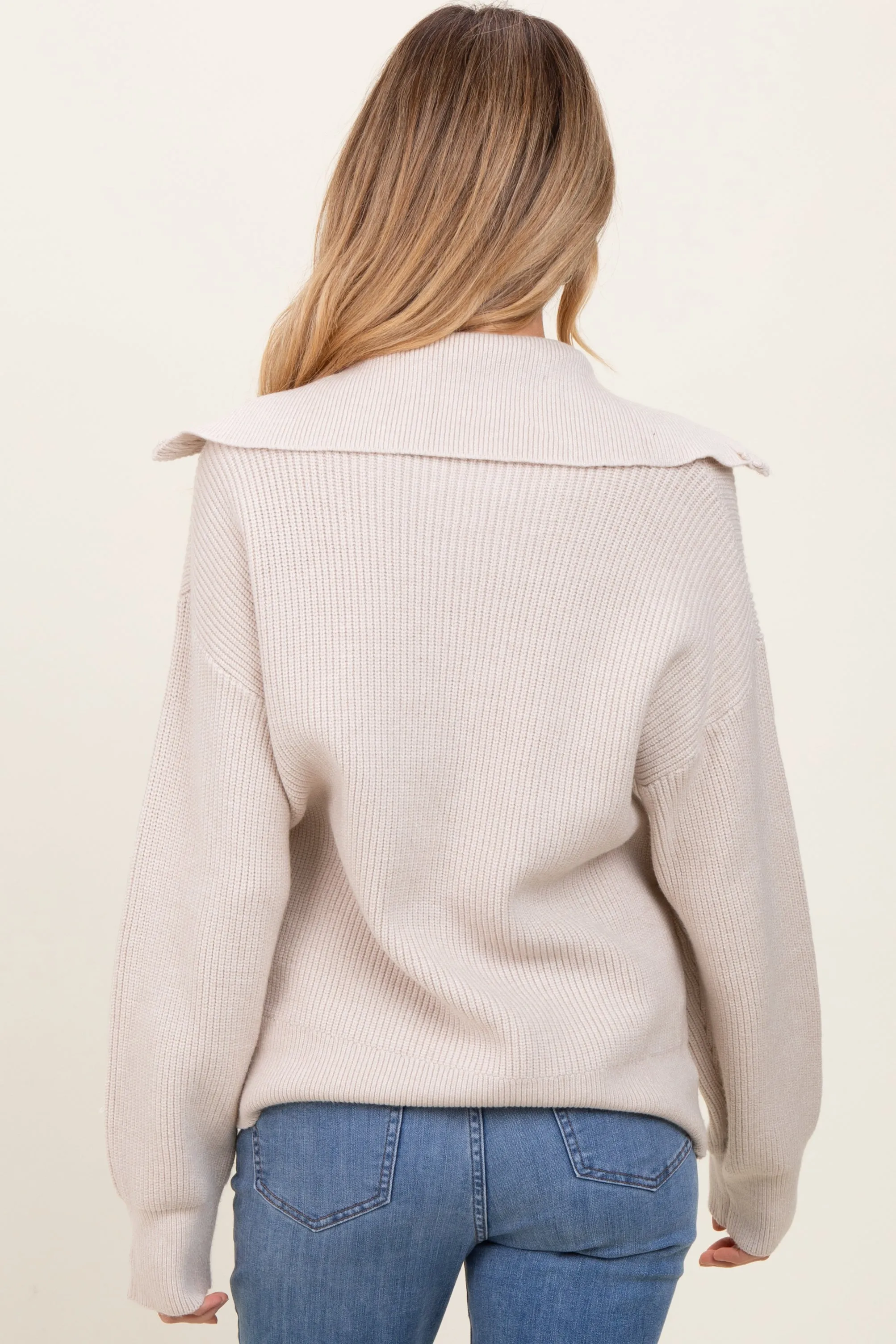 Cream Half Zip Chunky Knit Maternity Pullover Sweater sold by Pinkblush product image thumbnail 4