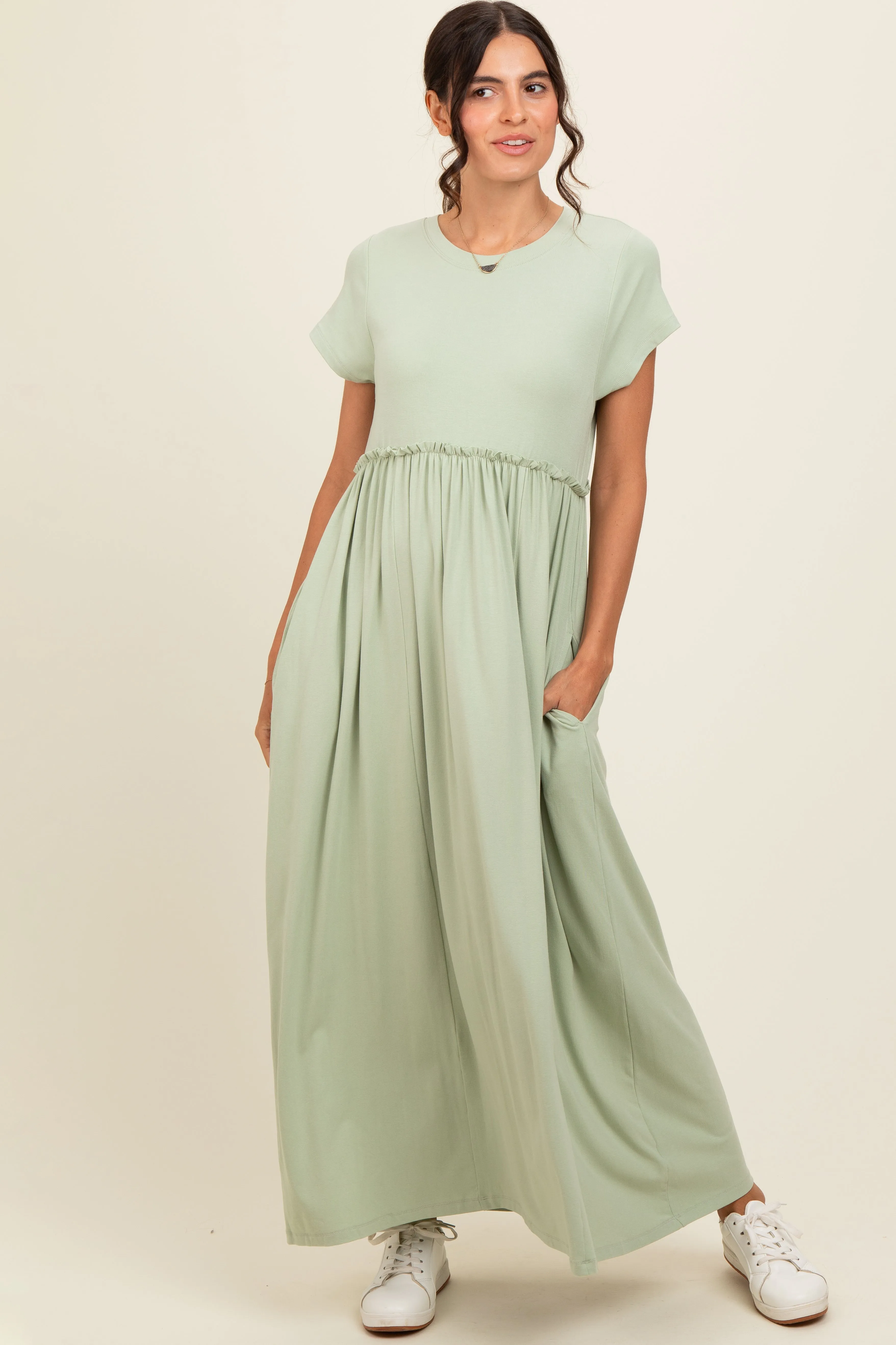 Light Olive Ruffle Trim Maxi Dress sold by Pinkblush product image thumbnail 2