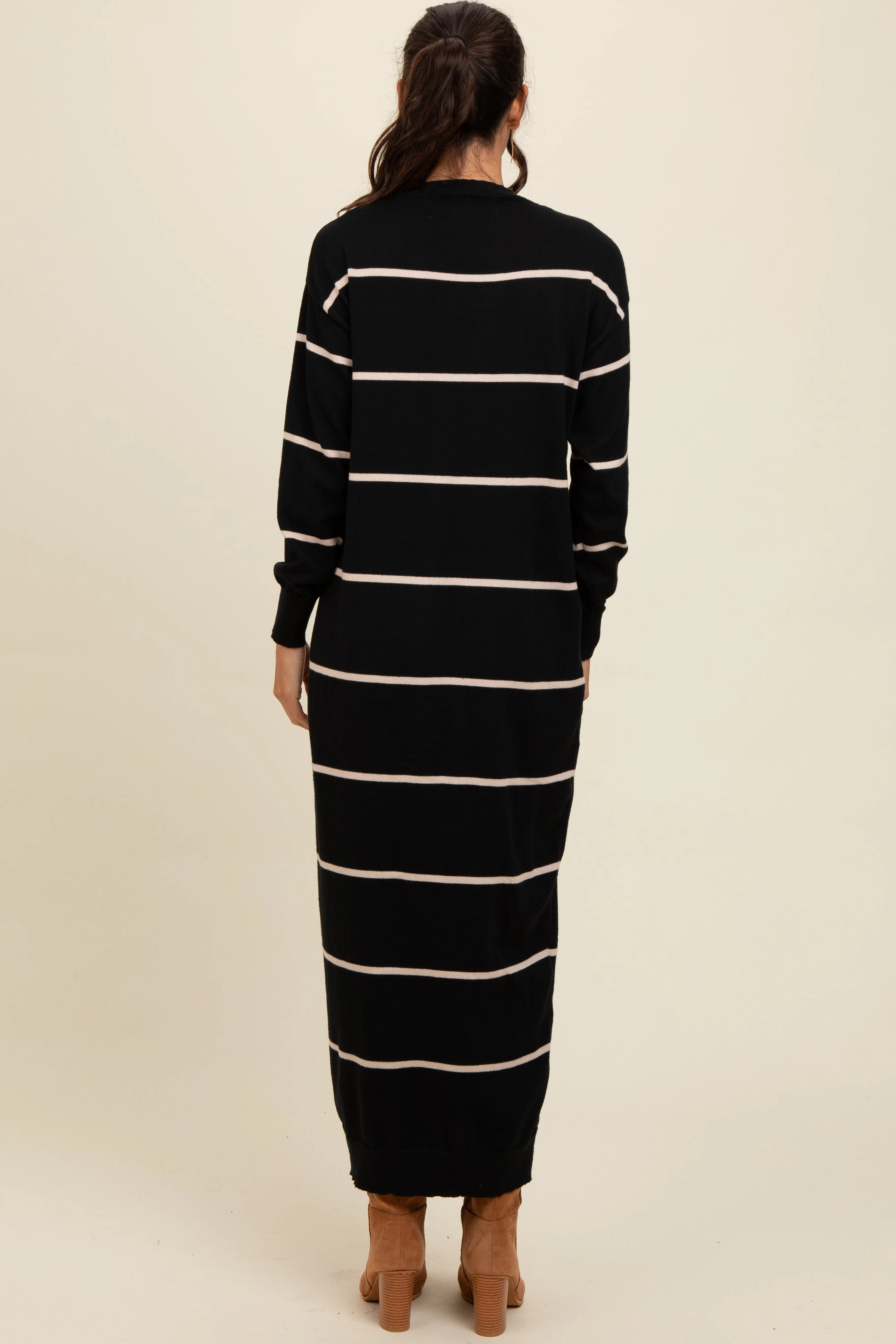 Black Striped Knit Drop Shoulder Midi Dress sold by Pinkblush product image thumbnail 3