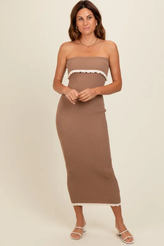 Taupe Contrast Trim Strapless Knit Dress sold by Pinkblush