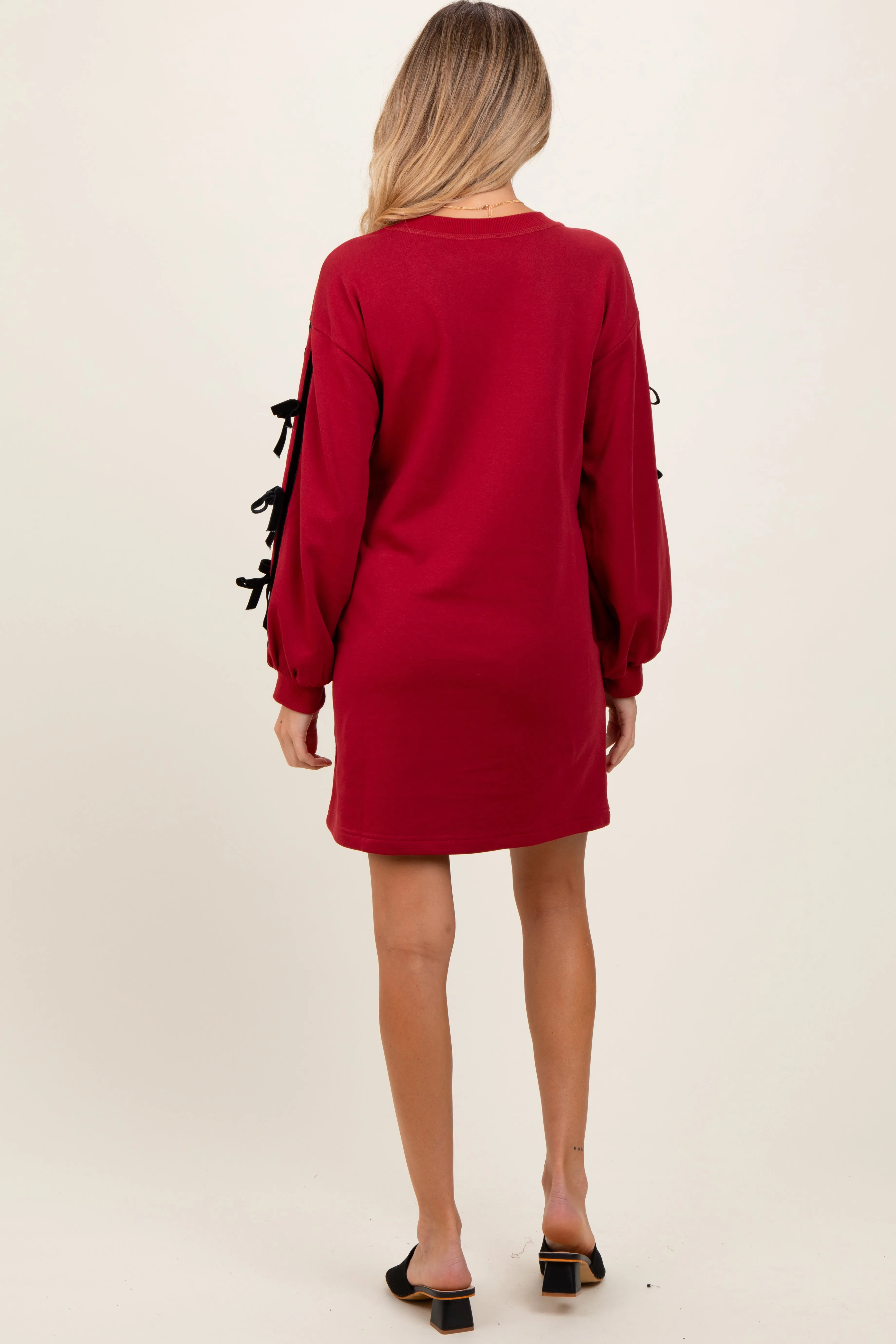 Red Bow Detail Long Sleeve Sweatshirt Maternity Mini Dress sold by Pinkblush product image thumbnail 4