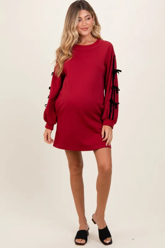 Red Bow Detail Long Sleeve Sweatshirt Maternity Mini Dress sold by Pinkblush