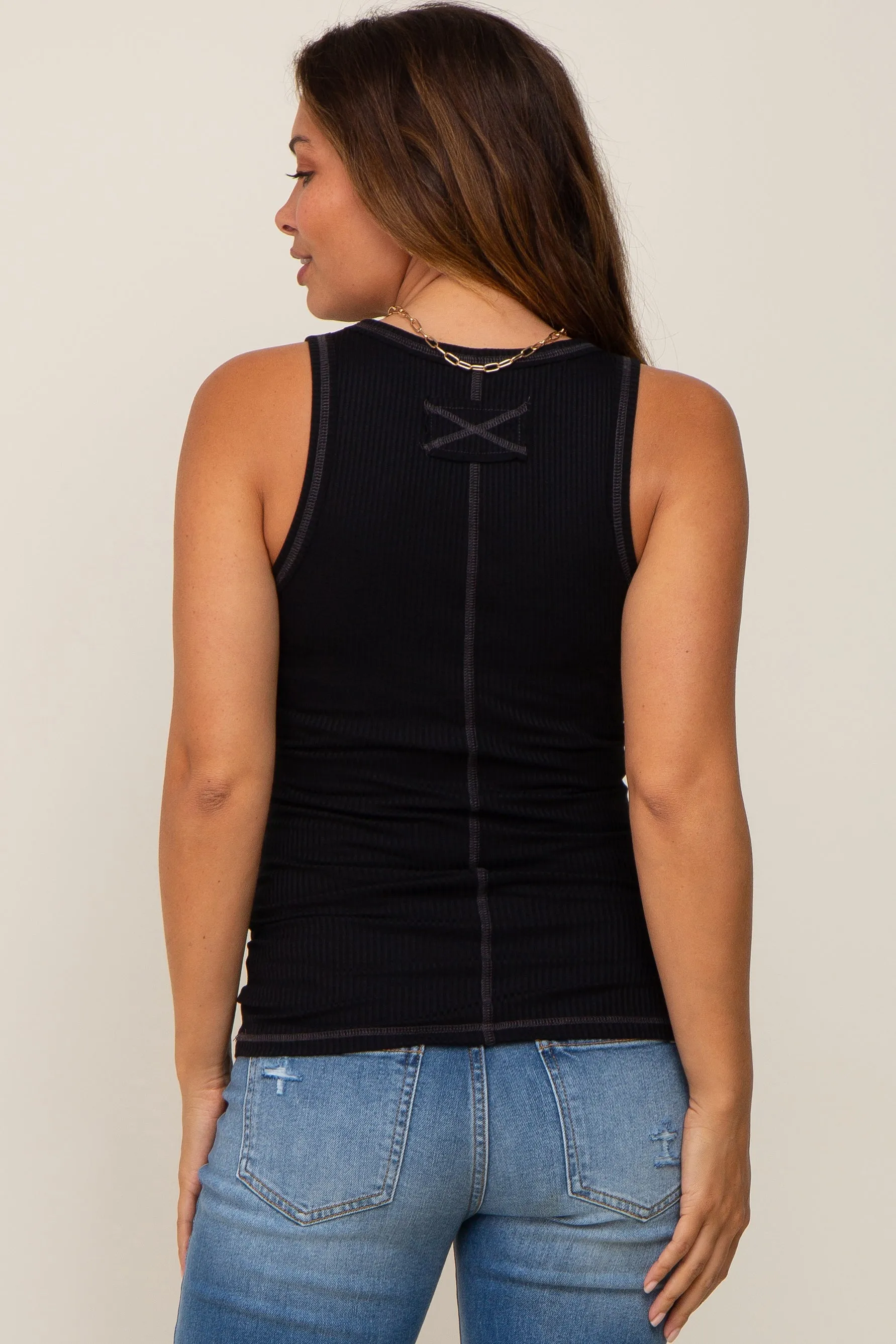 Black Button Accent Ribbed Maternity Tank sold by Pinkblush product image thumbnail 3