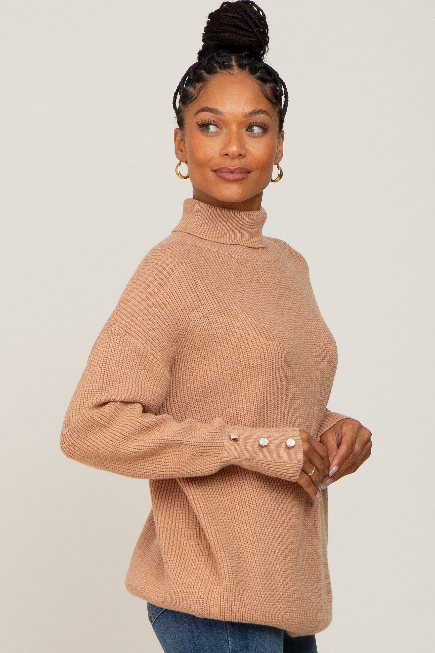 Camel Button Accent Turtleneck Sweater sold by Pinkblush product image thumbnail 2
