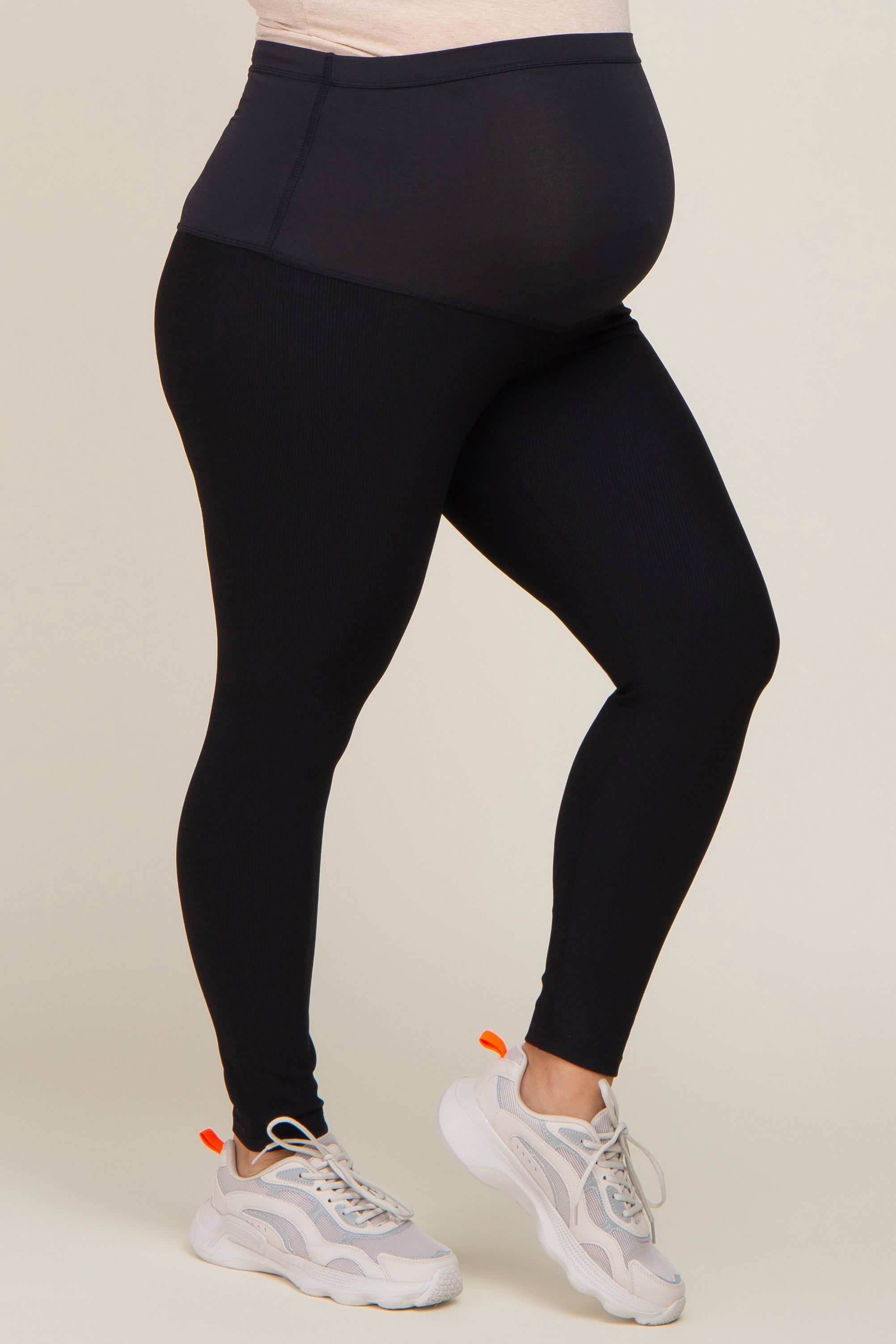 Black Ribbed Maternity Plus Active Leggings sold by Pinkblush product image thumbnail 3