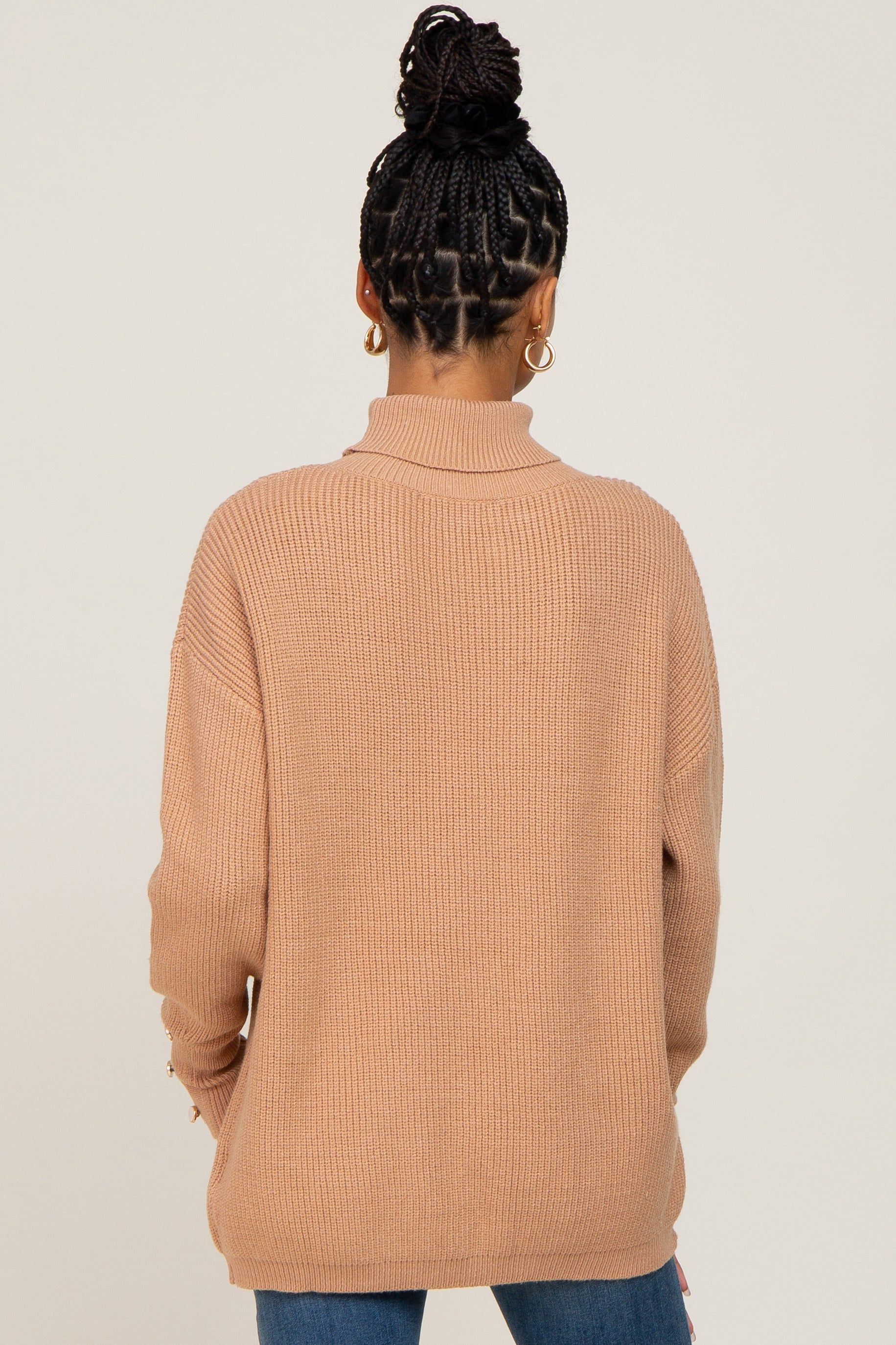 Camel Button Accent Turtleneck Sweater sold by Pinkblush product image thumbnail 3