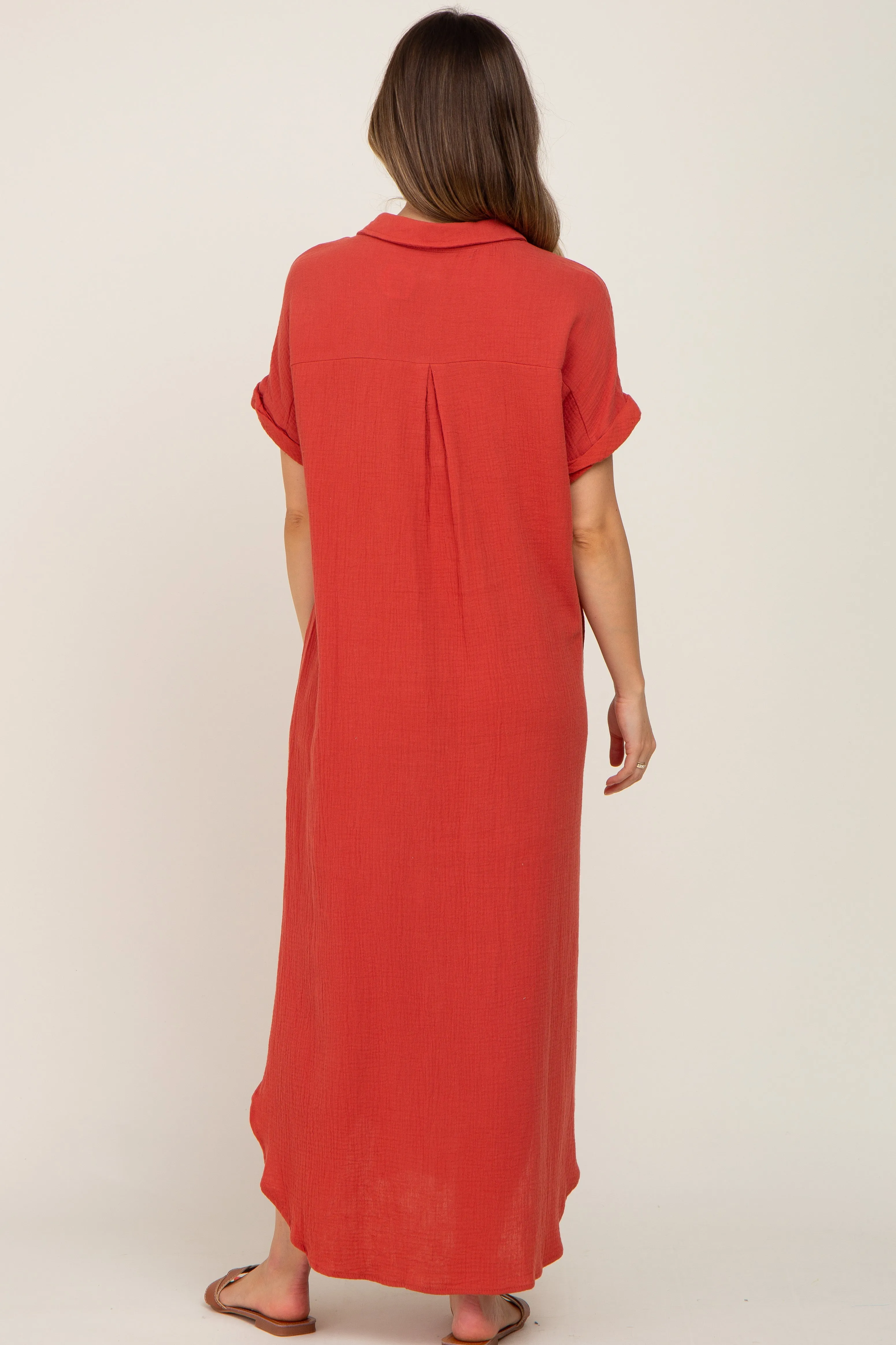 Rust Button Down Maternity Midi Dress sold by Pinkblush product image thumbnail 3