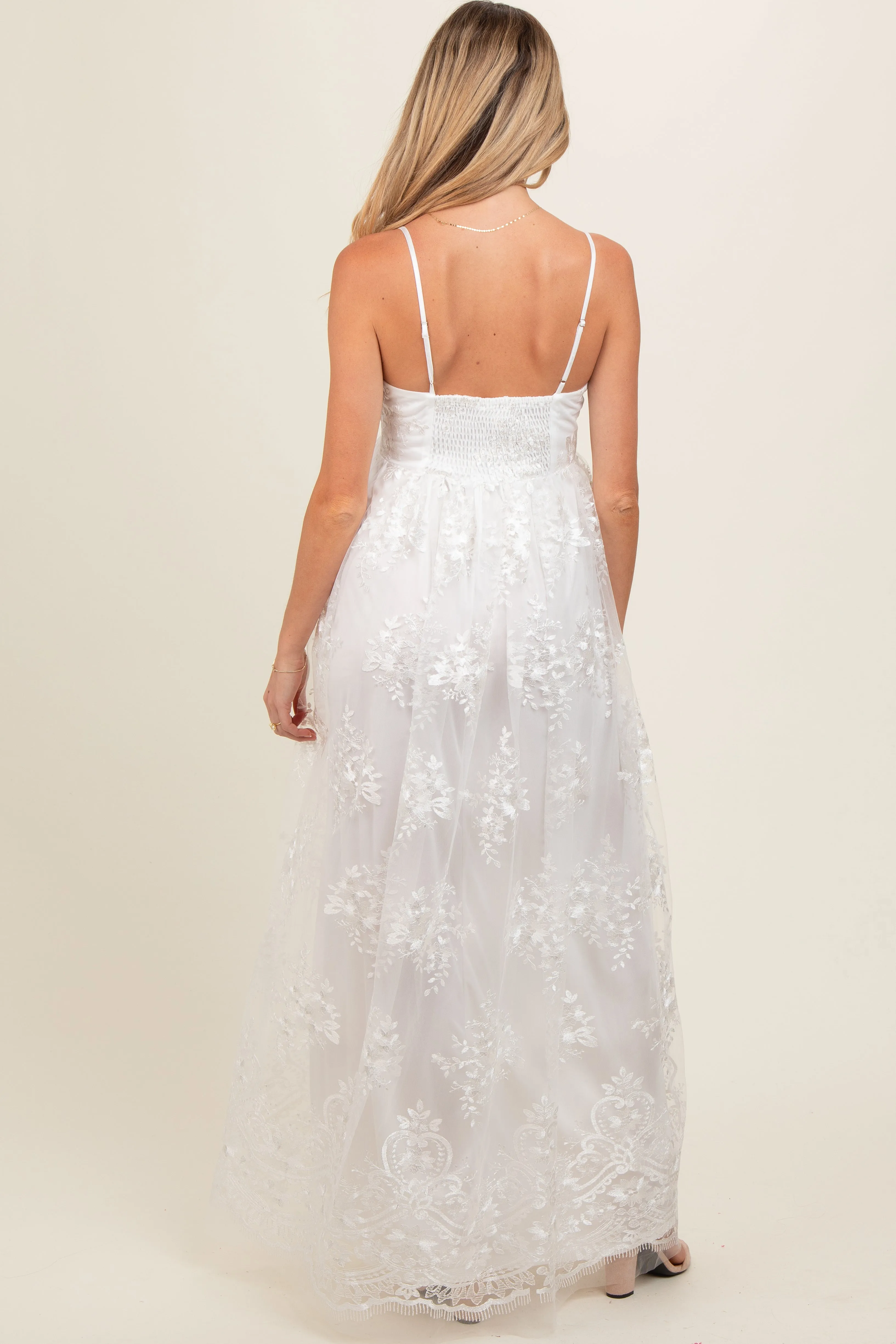 Ivory Floral Lace Overlay Maternity Maxi Dress sold by Pinkblush product image thumbnail 4