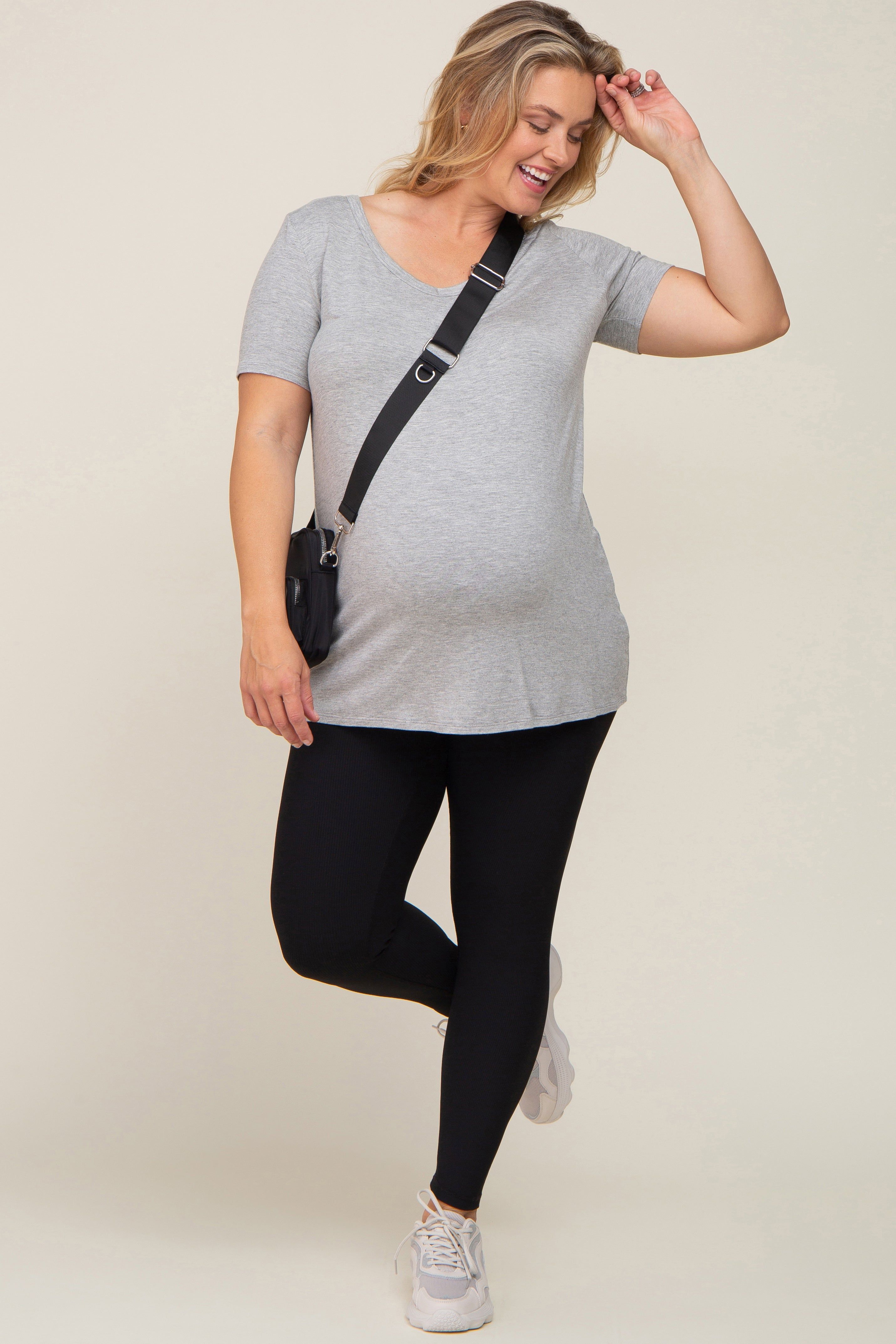 Black Ribbed Maternity Plus Active Leggings sold by Pinkblush