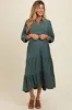 Light Olive Tiered Button Down Maternity Midi Dress sold by Pinkblush