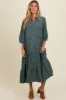 Light Olive Tiered Button Down Maternity Midi Dress sold by Pinkblush