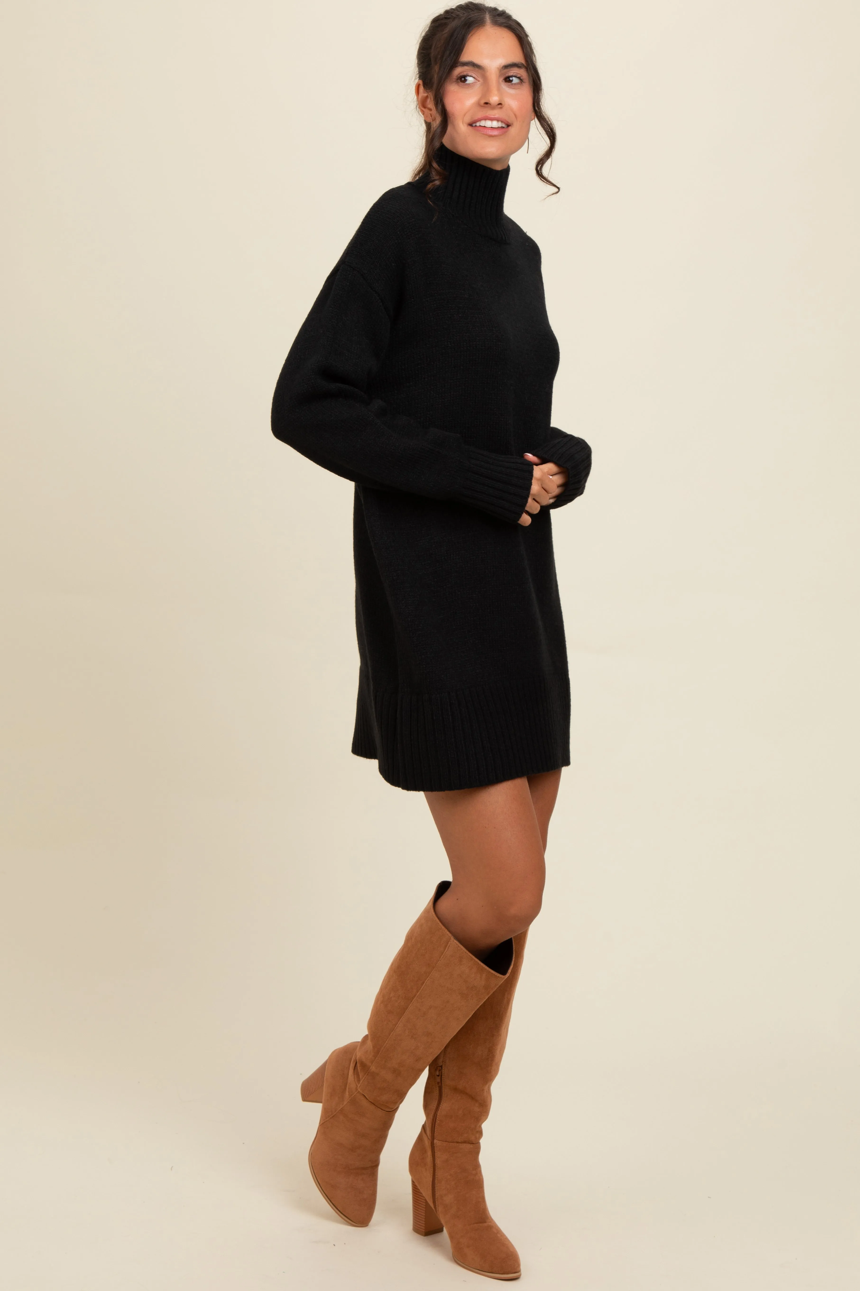 Black Turtle Neck Mini Sweater Dress sold by Pinkblush product image thumbnail 2