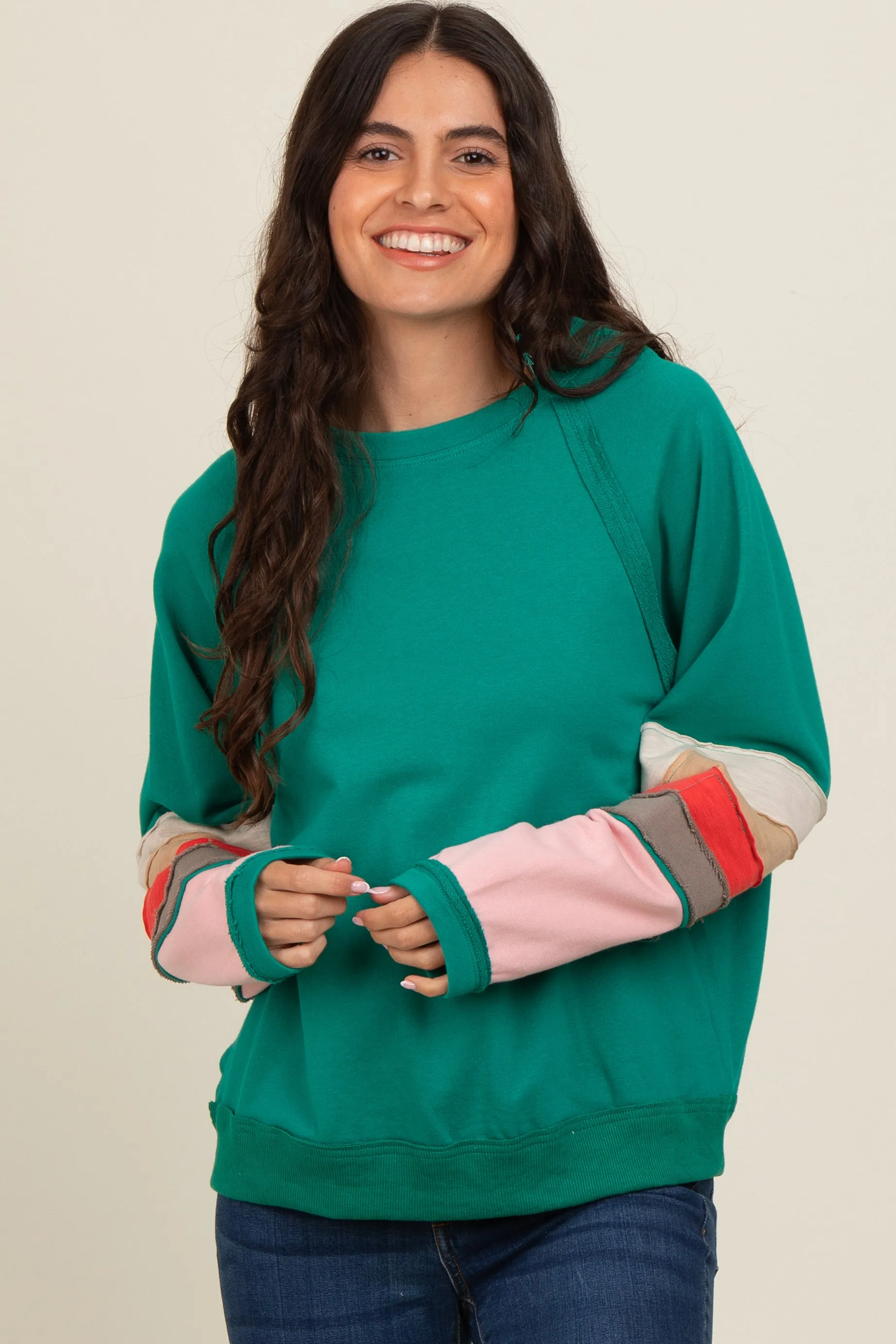 Emerald Green Colorblock Sleeve Pullover sold by Pinkblush product image thumbnail 2