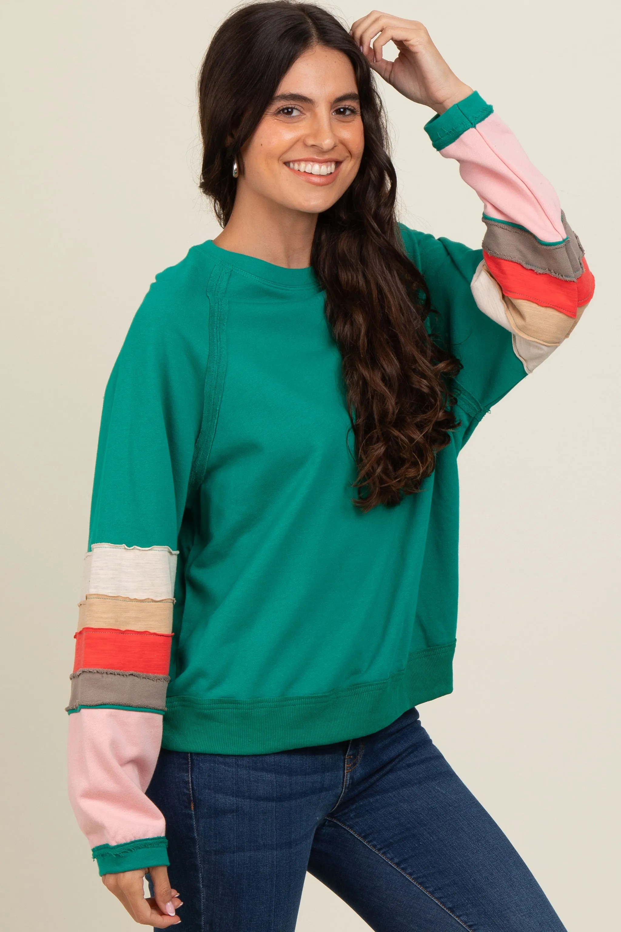 Emerald Green Colorblock Sleeve Pullover sold by Pinkblush product image thumbnail 3