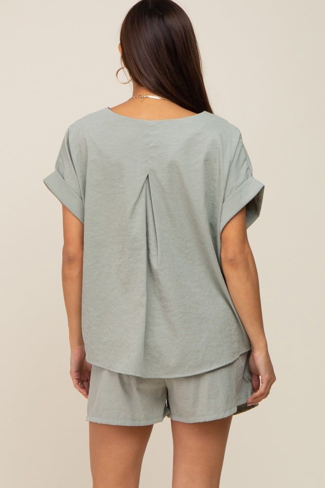 Light Olive Short Cuffed Sleeve Top and Short Maternity Set sold by Pinkblush product image thumbnail 3