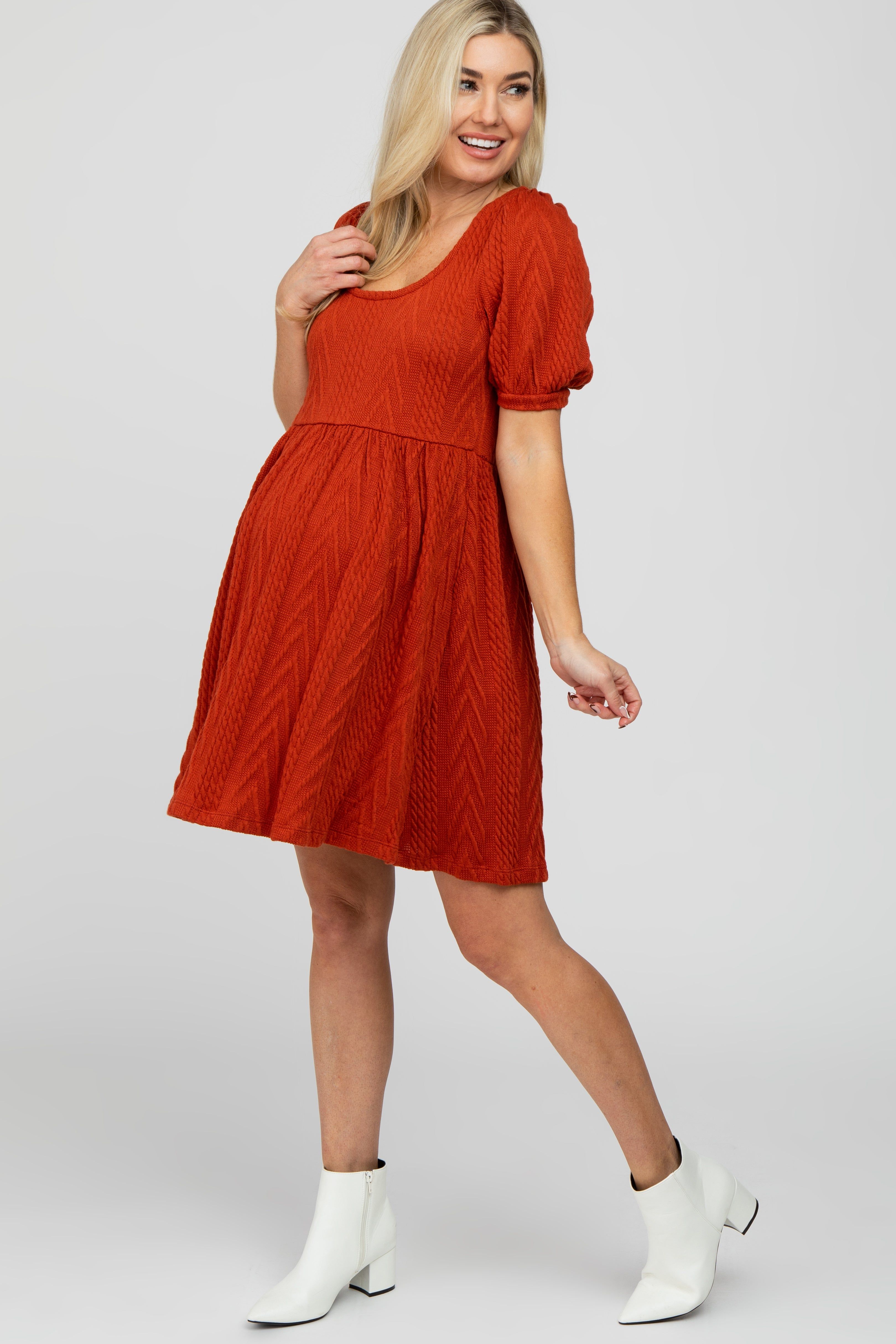 Rust Contrast Knit Maternity Sweater Dress sold by Pinkblush