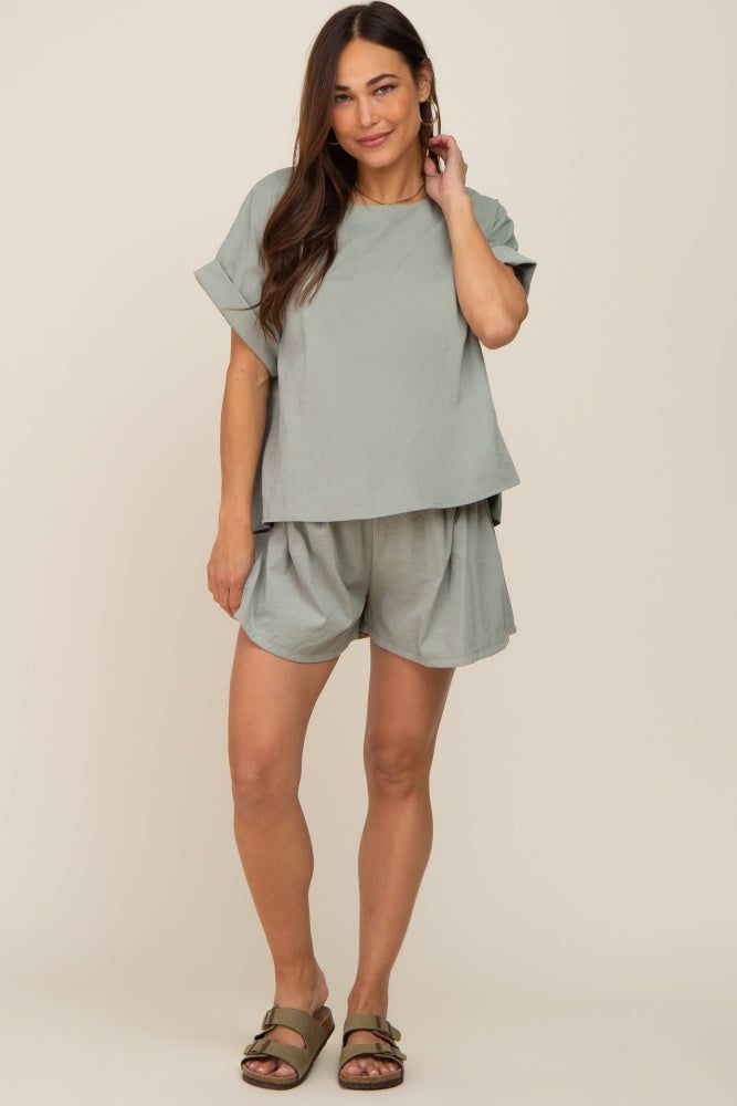Light Olive Short Cuffed Sleeve Top and Short Maternity Set sold by Pinkblush product image thumbnail 4