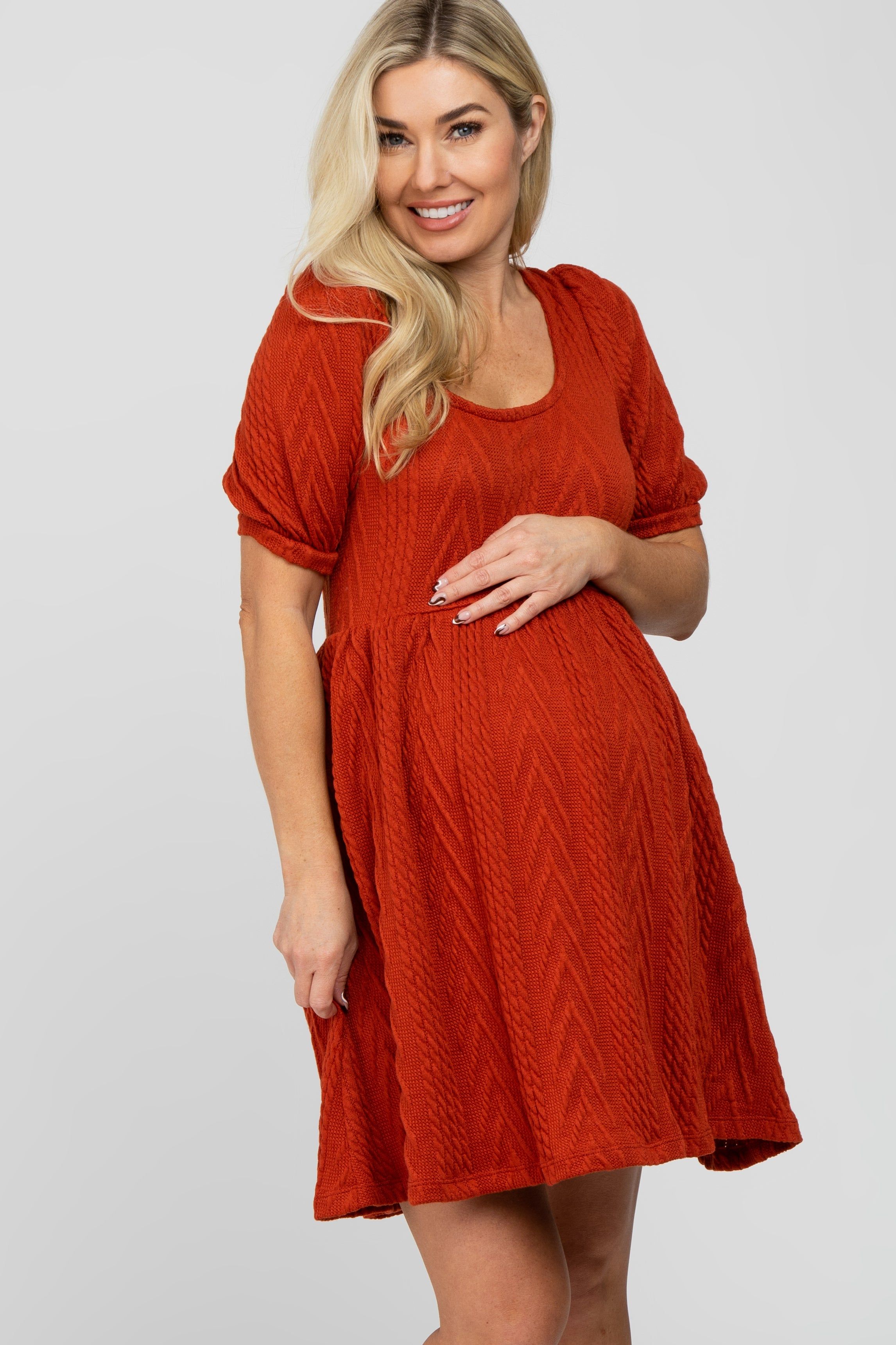 Rust Contrast Knit Maternity Sweater Dress sold by Pinkblush product image thumbnail 2