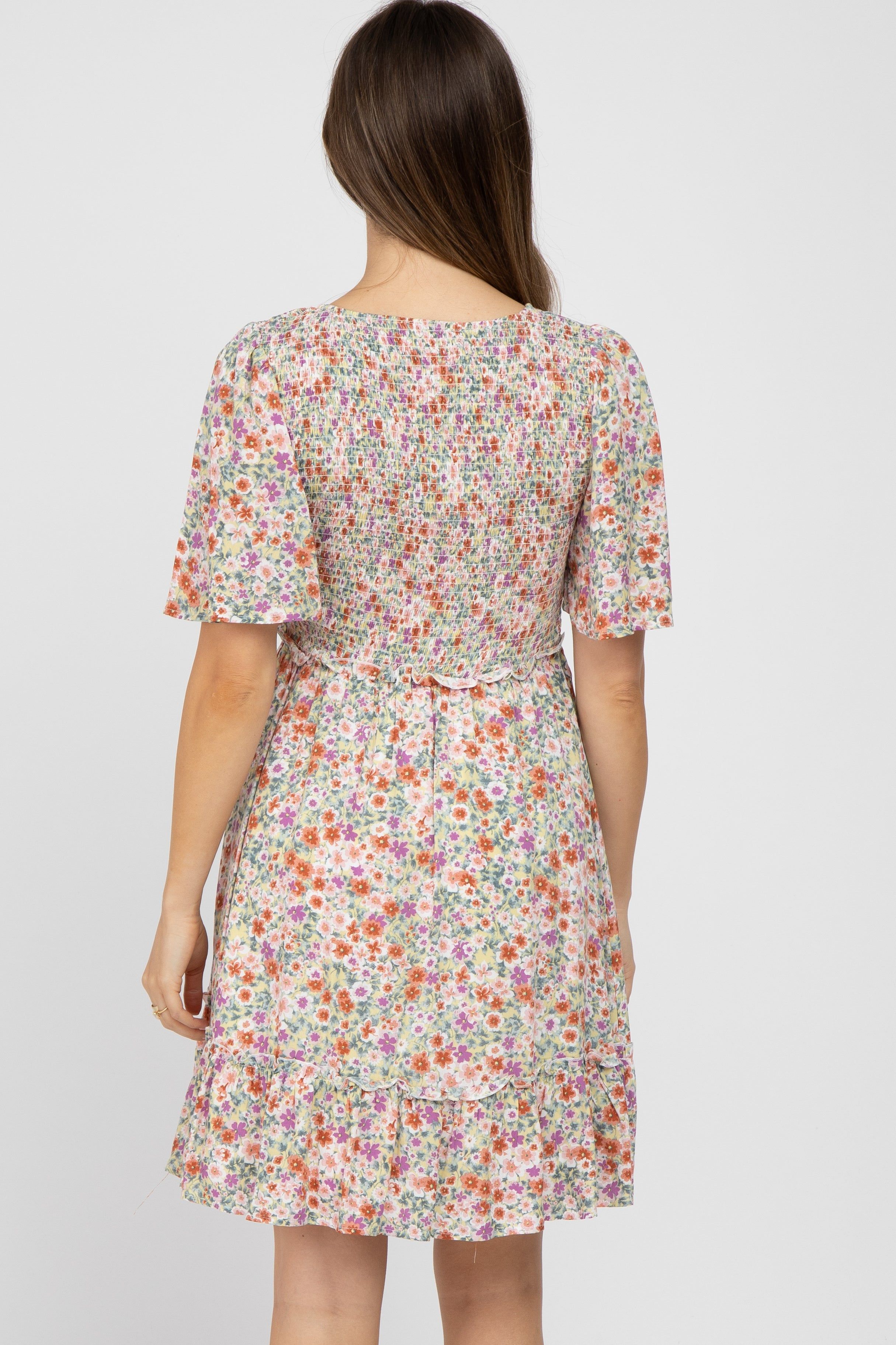 Yellow Multi Floral Smocked V-Neck Maternity Dress sold by Pinkblush product image thumbnail 3