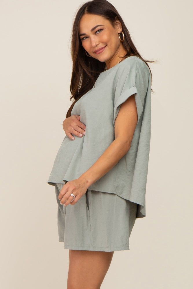Light Olive Short Cuffed Sleeve Top and Short Maternity Set sold by Pinkblush product image thumbnail 2