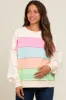 Ivory Colorblock Striped Cut Edge Maternity Sweatshirt sold by Pinkblush