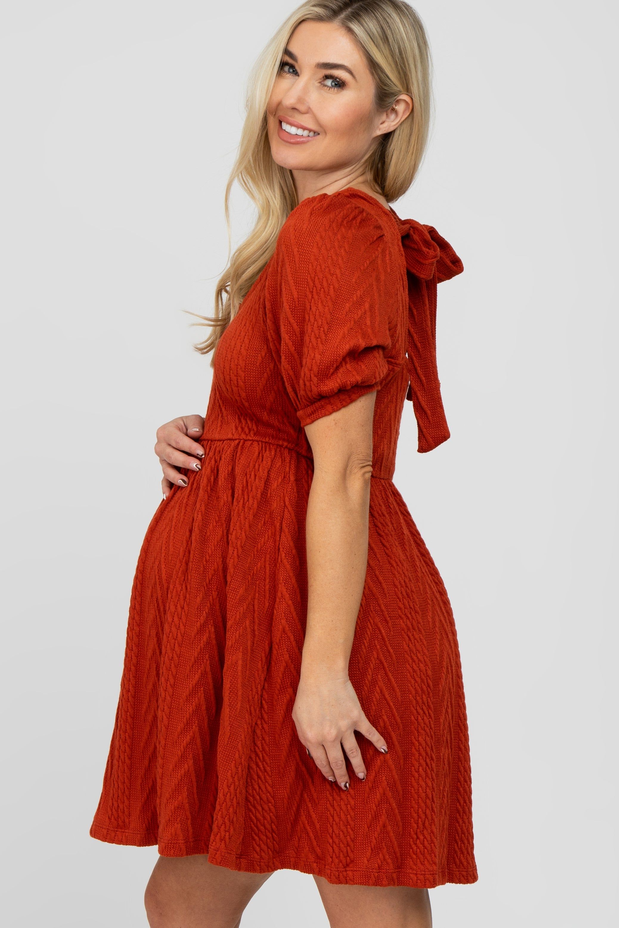Rust Contrast Knit Maternity Sweater Dress sold by Pinkblush product image thumbnail 3