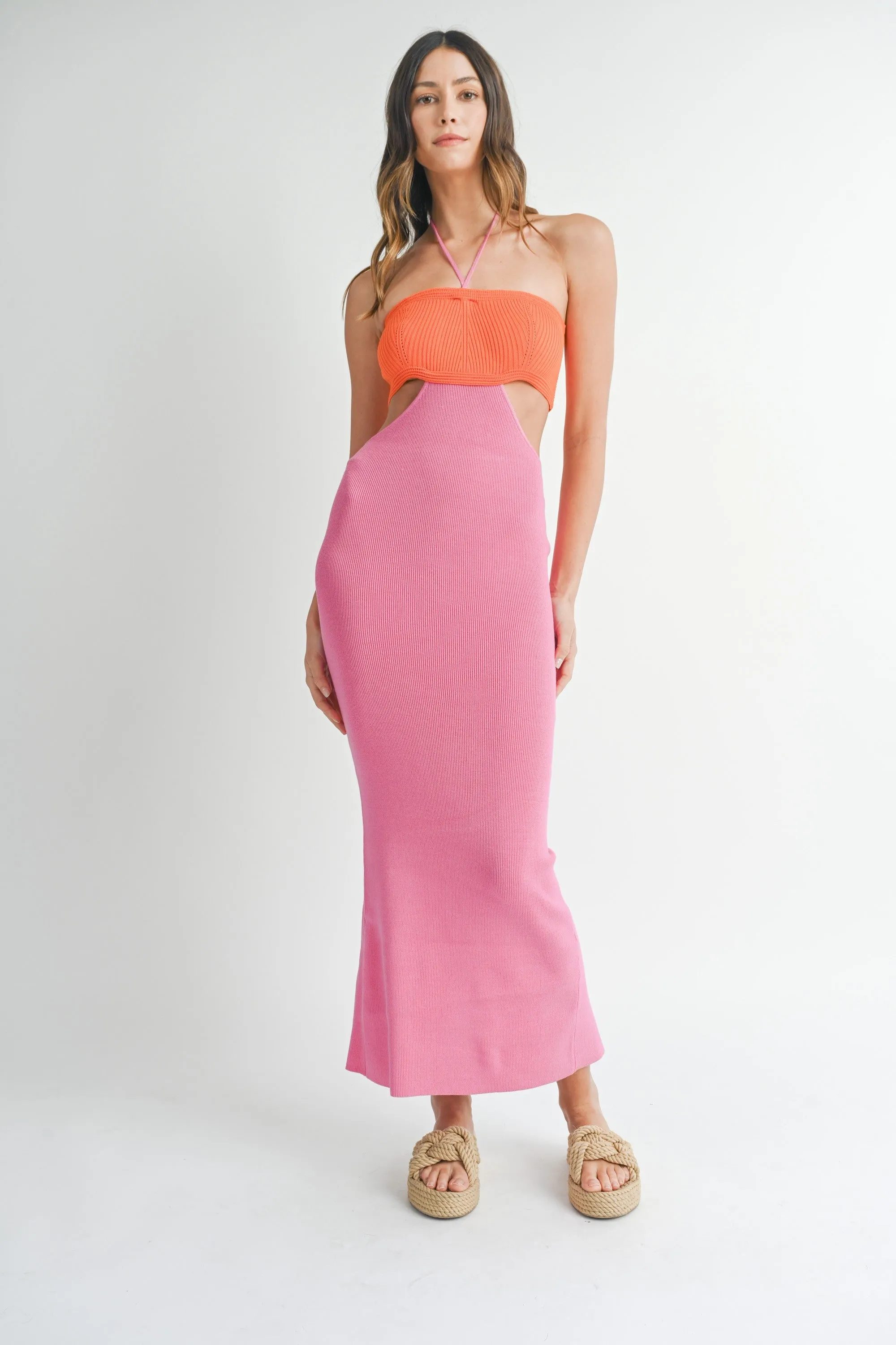 Orange Pink Colorblock Fitted Maxi sold by Pinkblush