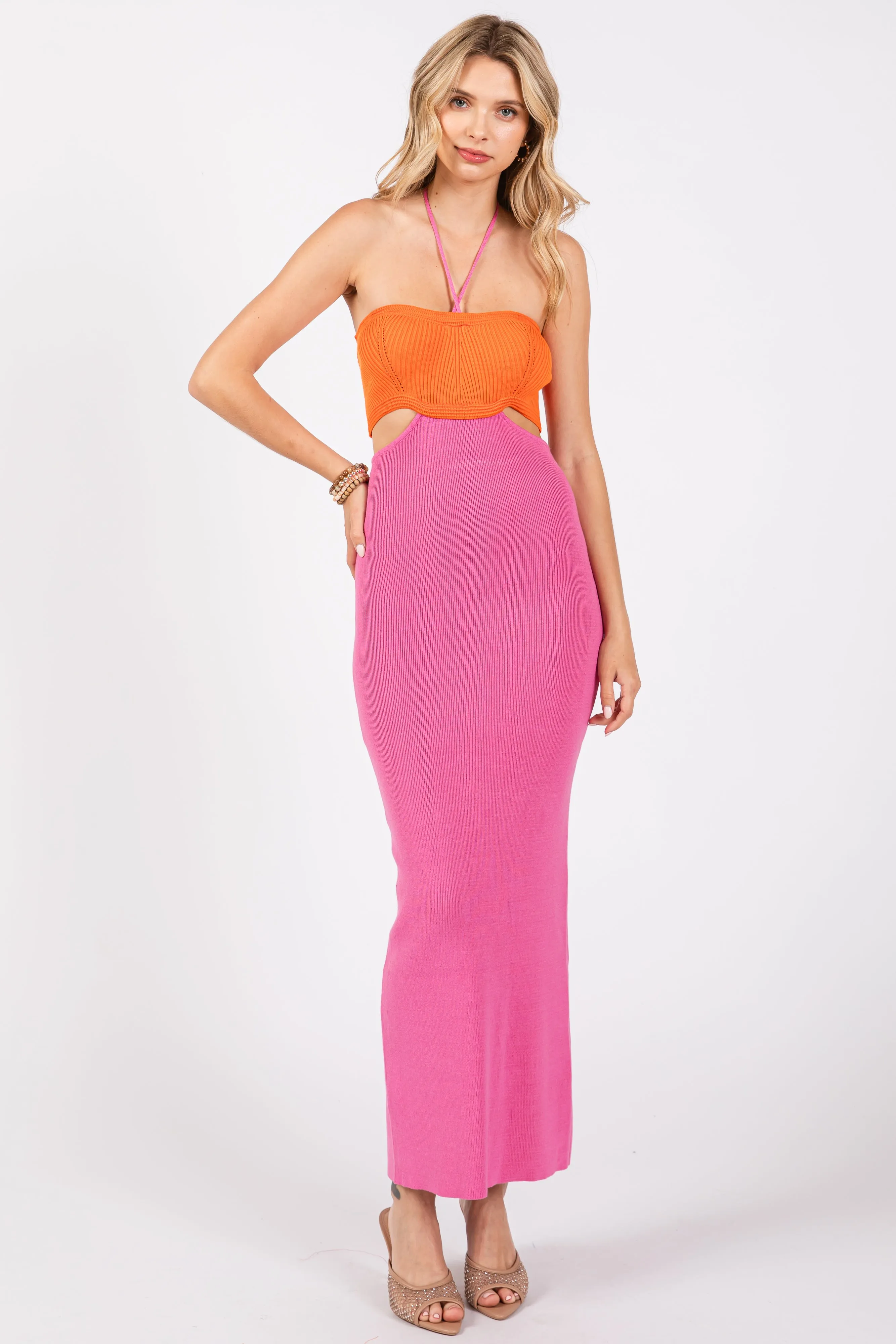 Orange Pink Colorblock Fitted Maxi sold by Pinkblush product image thumbnail 2