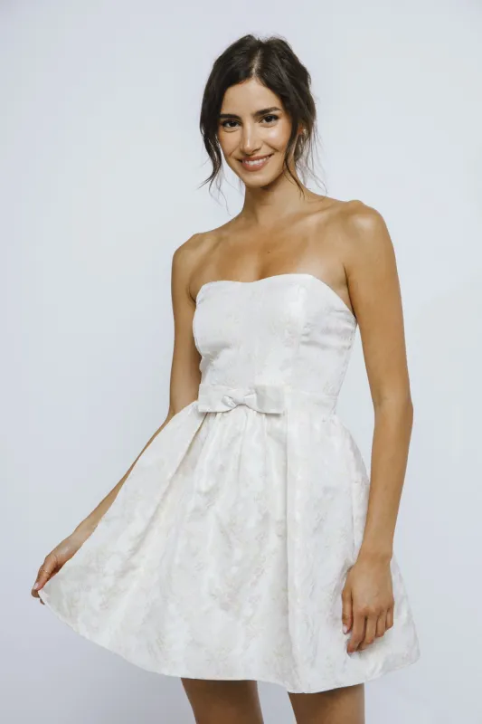 Cream Pink Floral Embossed A Line Mini Dress sold by Pinkblush