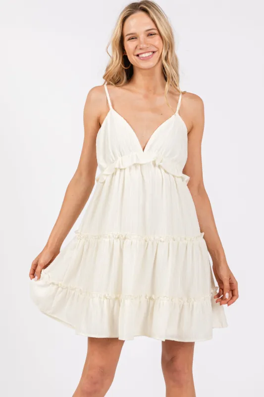 Cream Tiered Mini Dress sold by Pinkblush