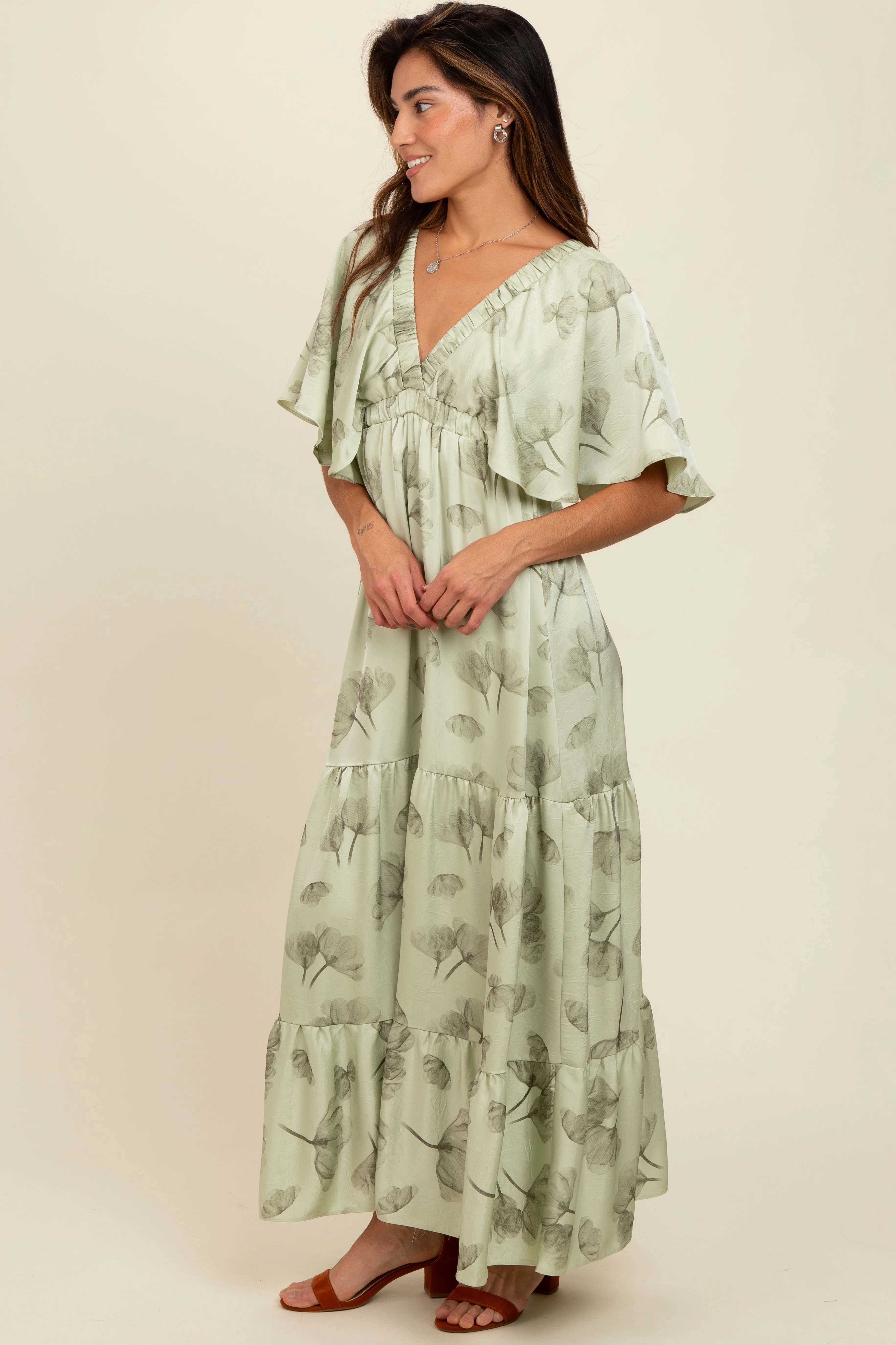 Light Olive Floral Deep V-Neck Maxi Dress sold by Pinkblush product image thumbnail 2
