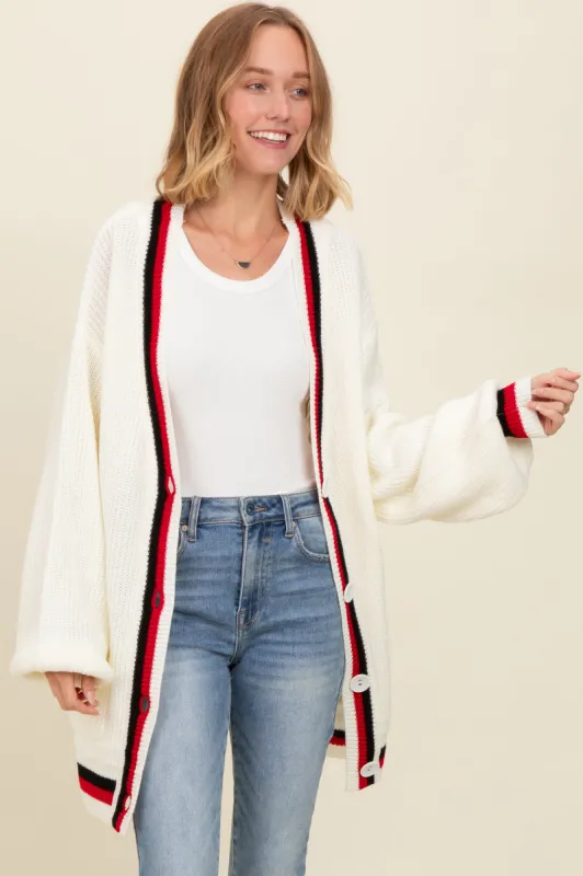 Ivory Contrast Border Open Cardigan sold by Pinkblush