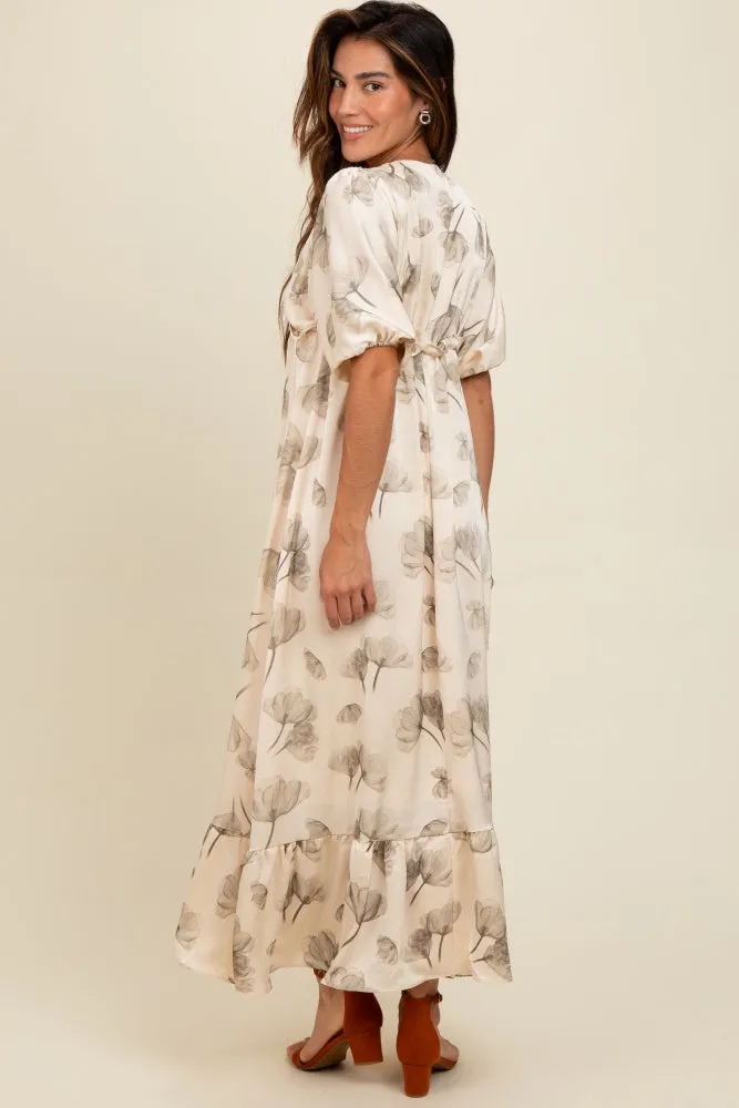 Cream Floral Chiffon Ruffle Accent Maxi Dress sold by Pinkblush product image thumbnail 4