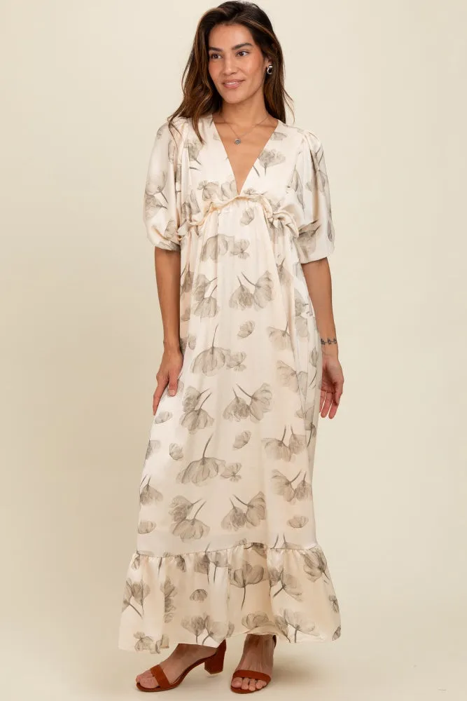 Cream Floral Chiffon Ruffle Accent Maxi Dress sold by Pinkblush product image thumbnail 2