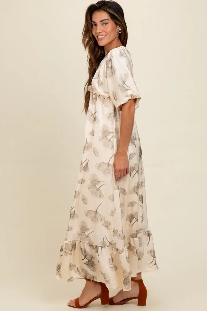 Cream Floral Chiffon Ruffle Accent Maxi Dress sold by Pinkblush product image thumbnail 3