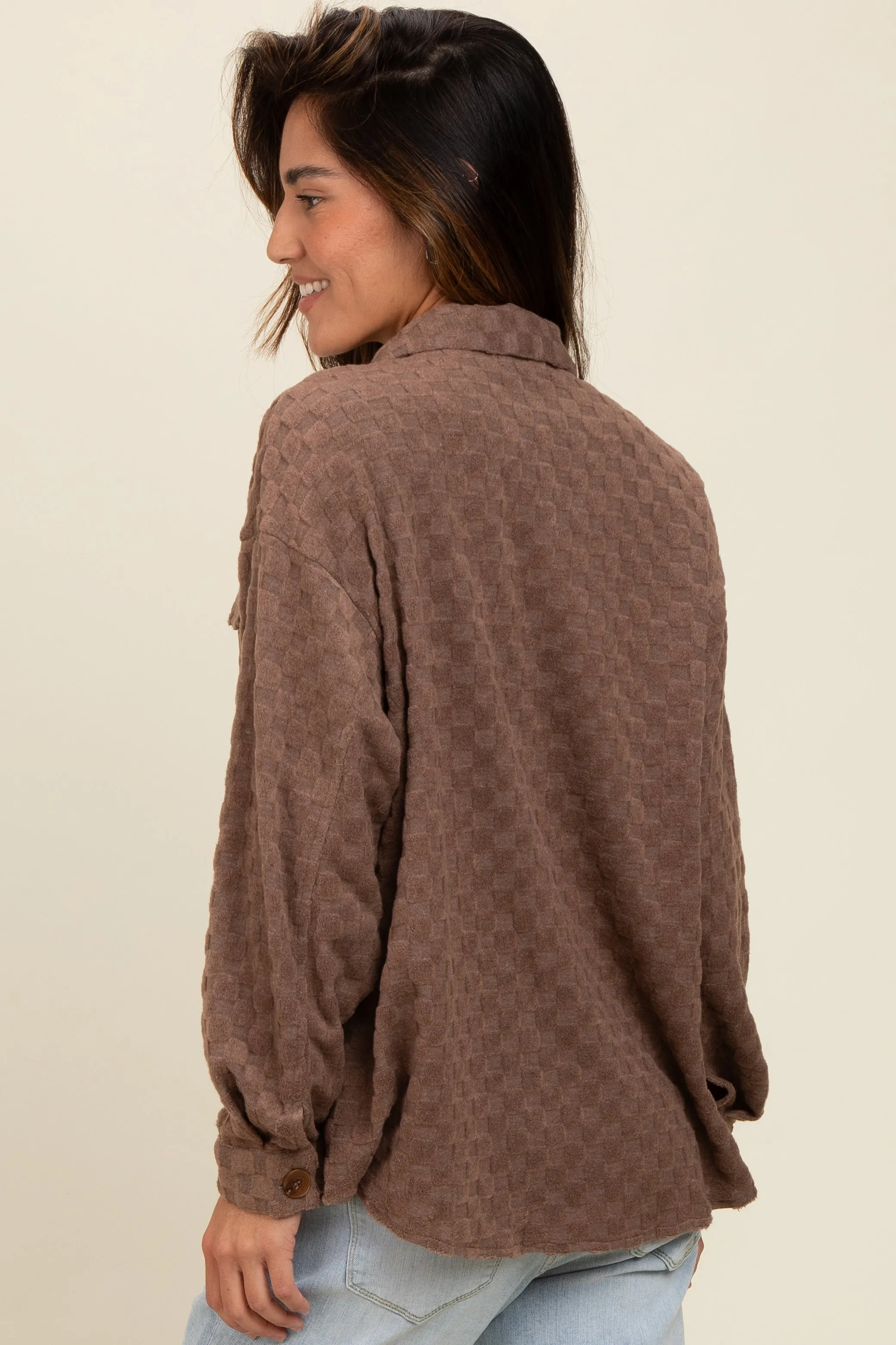 Brown Checker Plaid Button Down Shirt sold by Pinkblush product image thumbnail 4