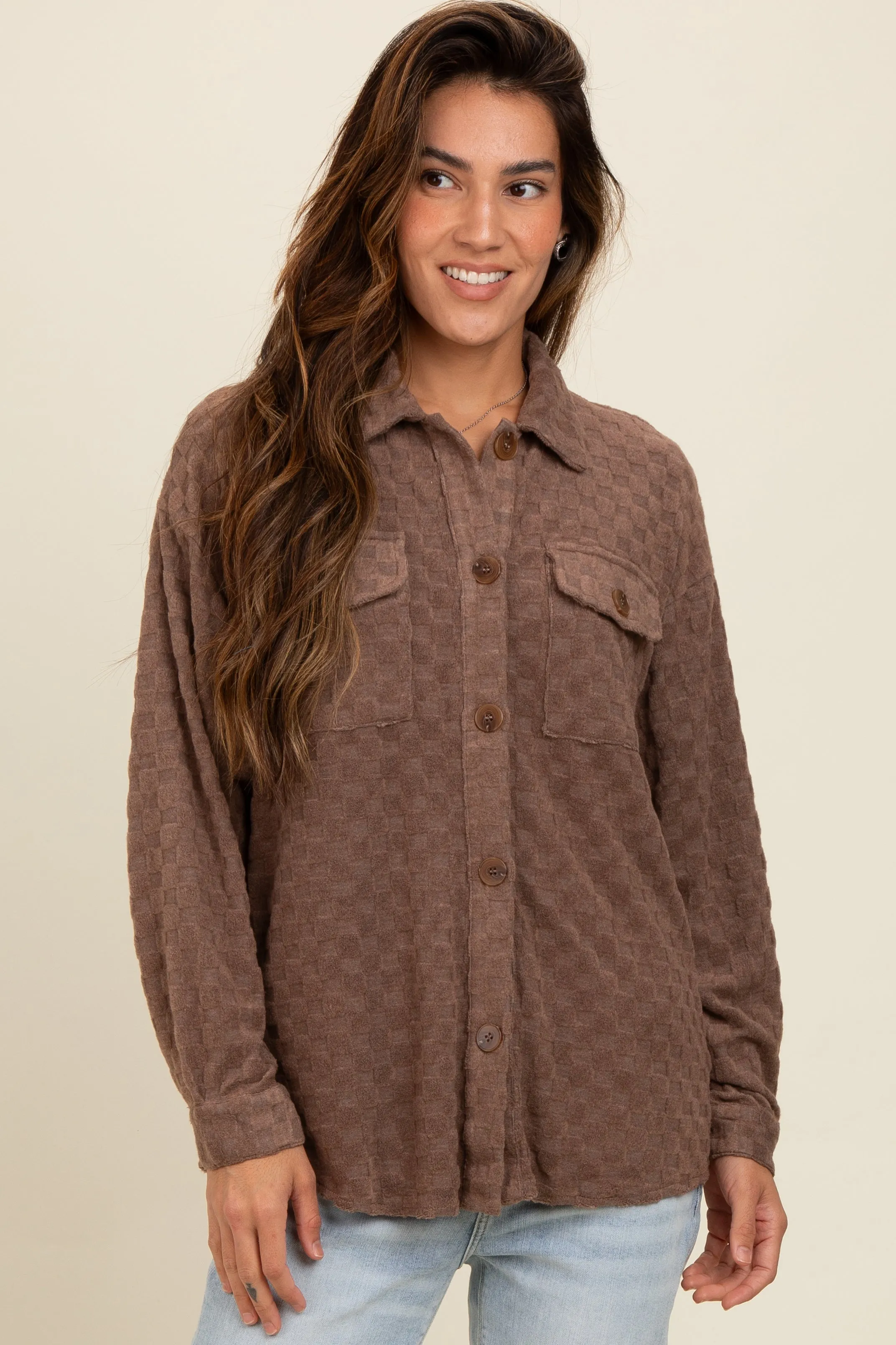 Brown Checker Plaid Button Down Shirt sold by Pinkblush