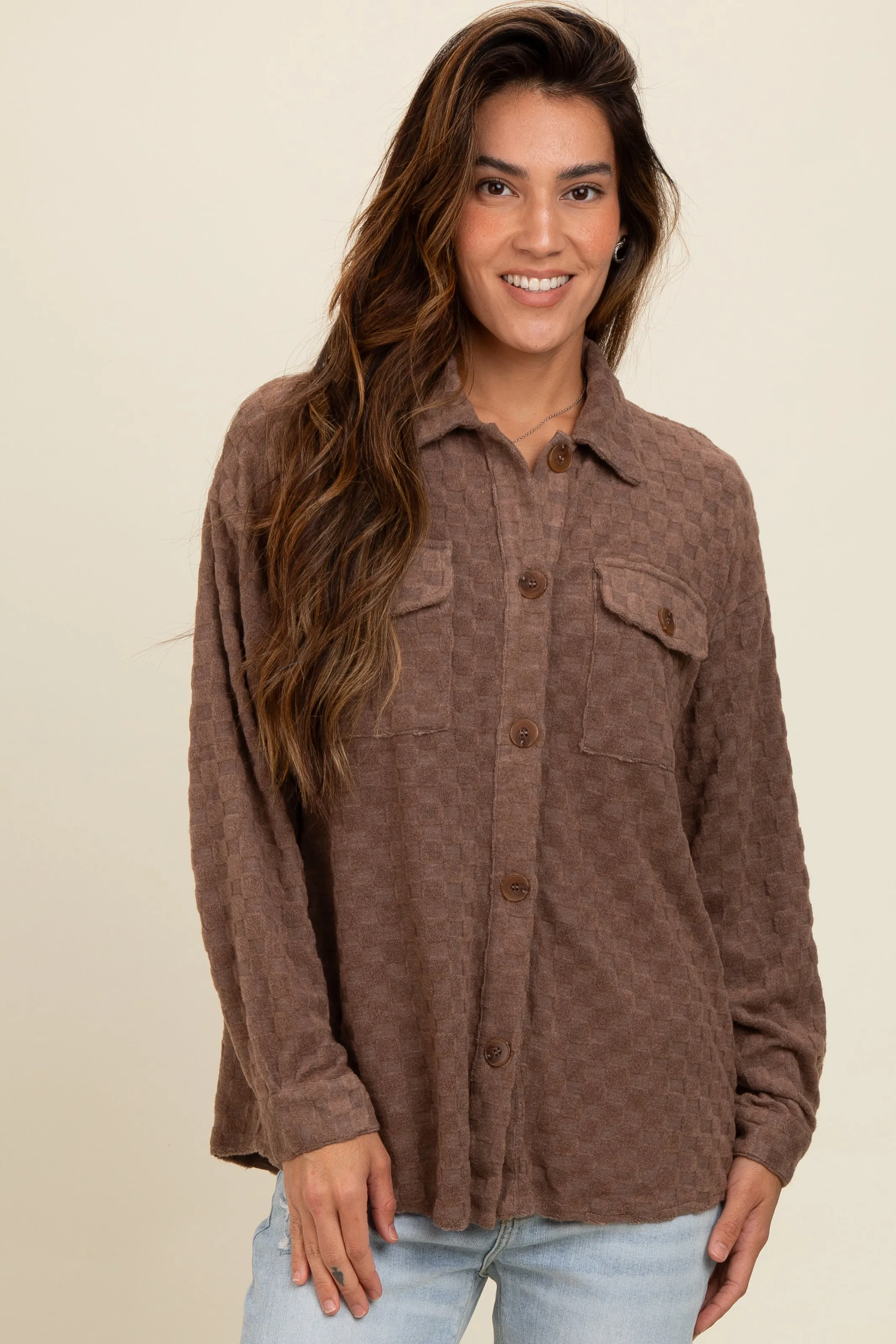 Brown Checker Plaid Button Down Shirt sold by Pinkblush product image thumbnail 2
