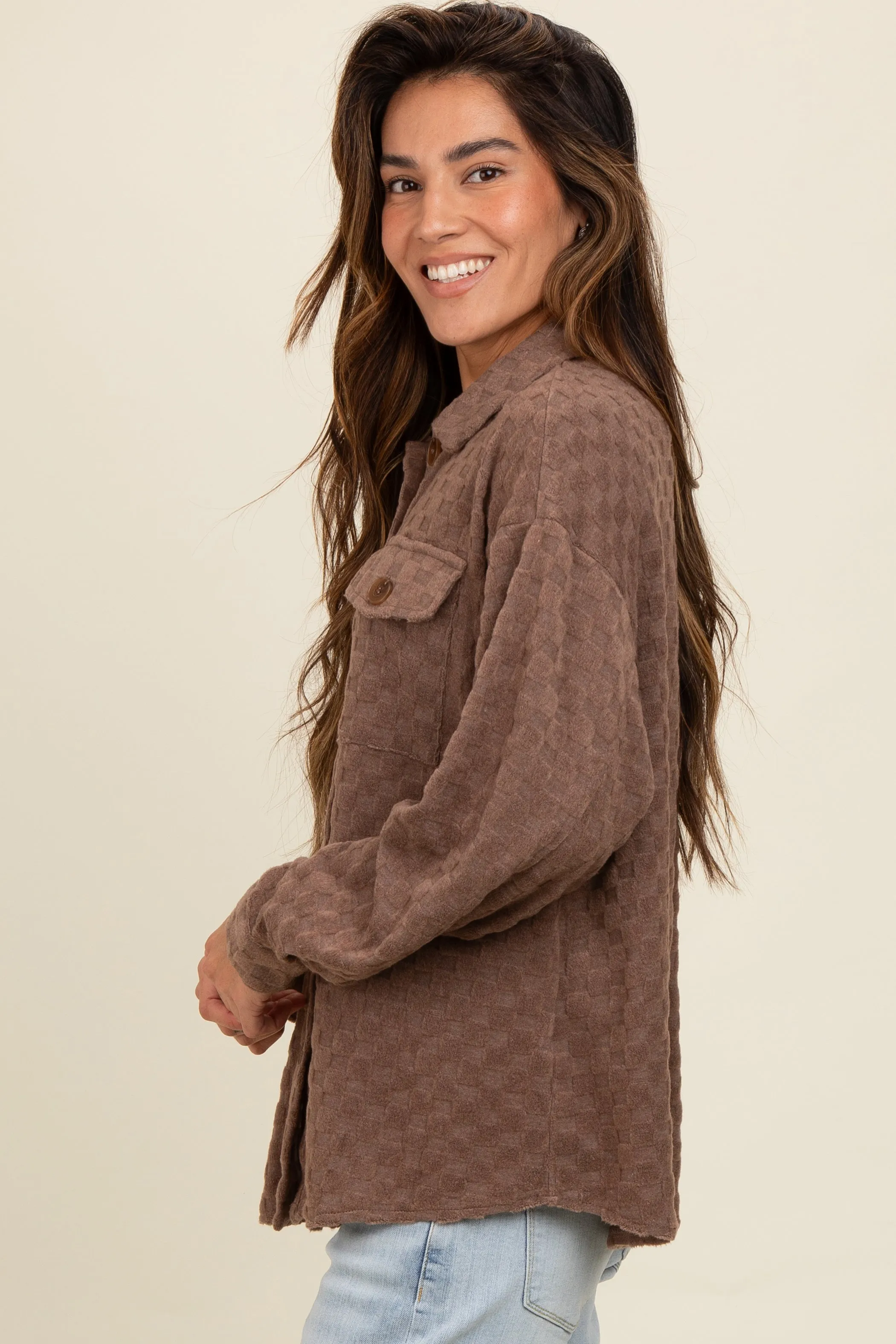 Brown Checker Plaid Button Down Shirt sold by Pinkblush product image thumbnail 3