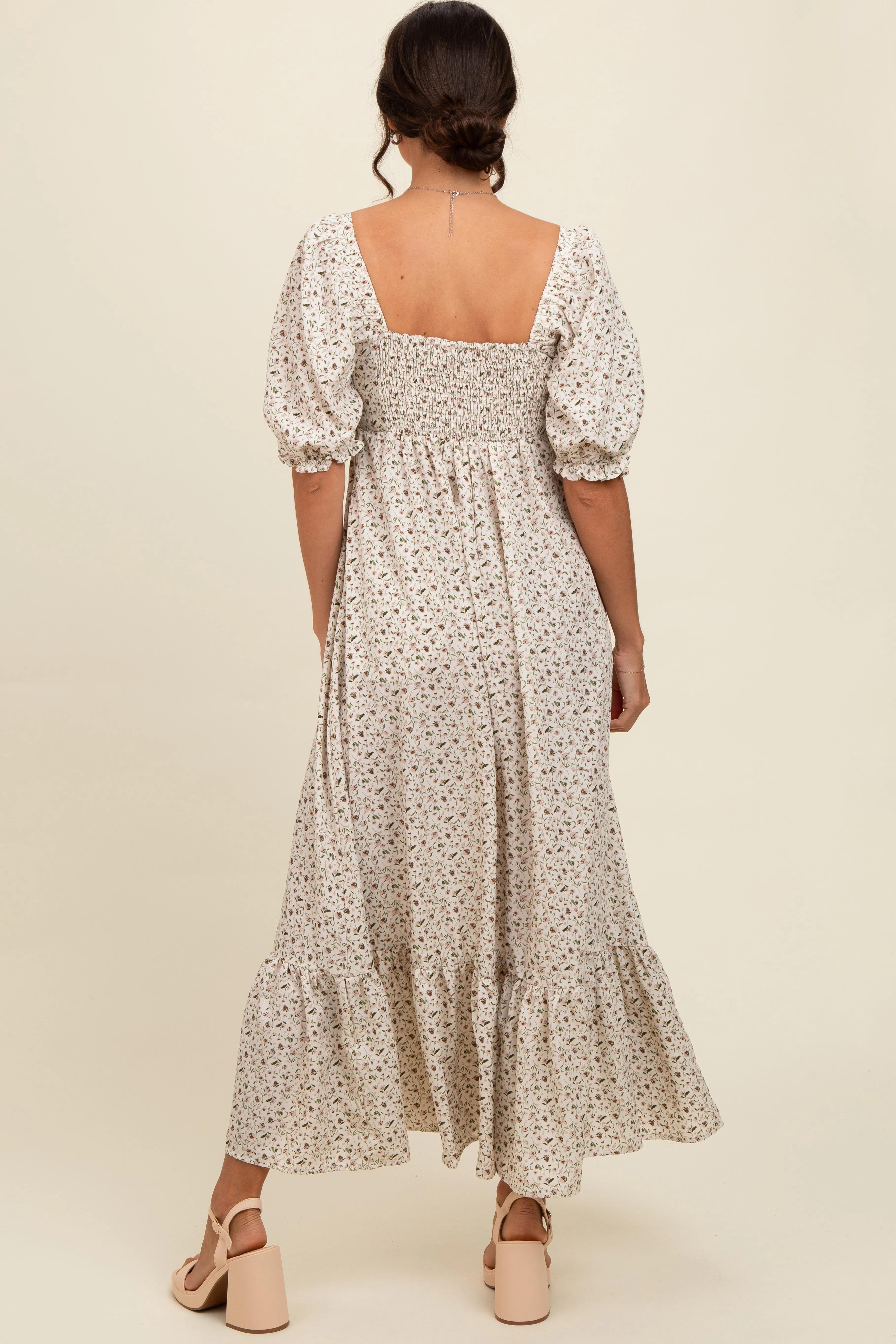 Ivory Floral Pleated Bodice Maxi Dress sold by Pinkblush product image thumbnail 3